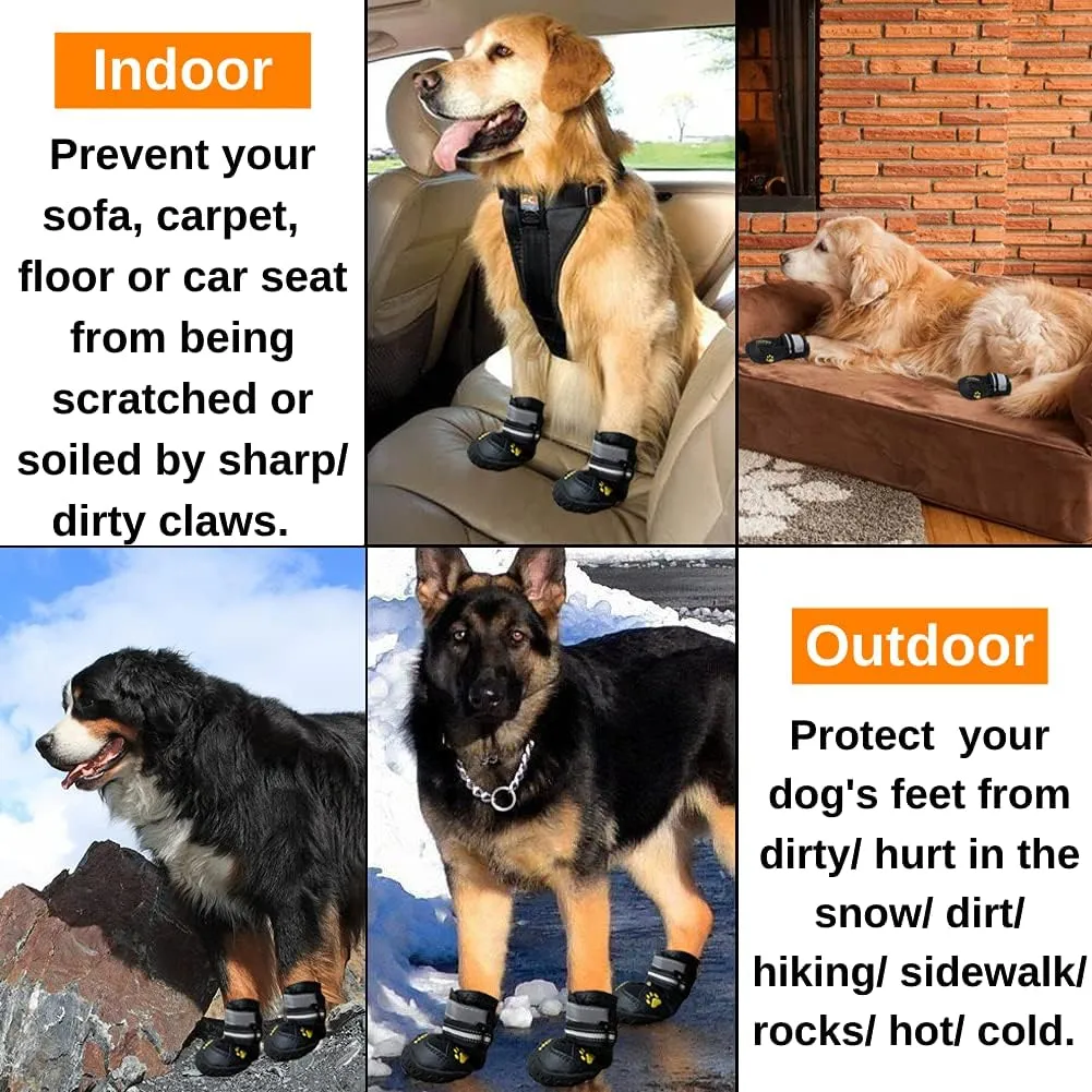 Dog Snow Boots for Winter Durable Waterproof Anti-Slip Dog Booties for Winter Dog Shoes for Medium Large Size Dogs with Adjustable Reflective Straps Dog Boots & Paw Protectors Black Size 8