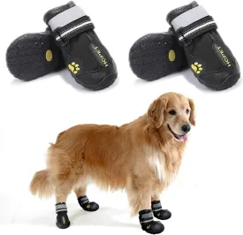 Dog Snow Boots for Winter Durable Waterproof Anti-Slip Dog Booties for Winter Dog Shoes for Medium Large Size Dogs with Adjustable Reflective Straps Dog Boots & Paw Protectors Black Size 8