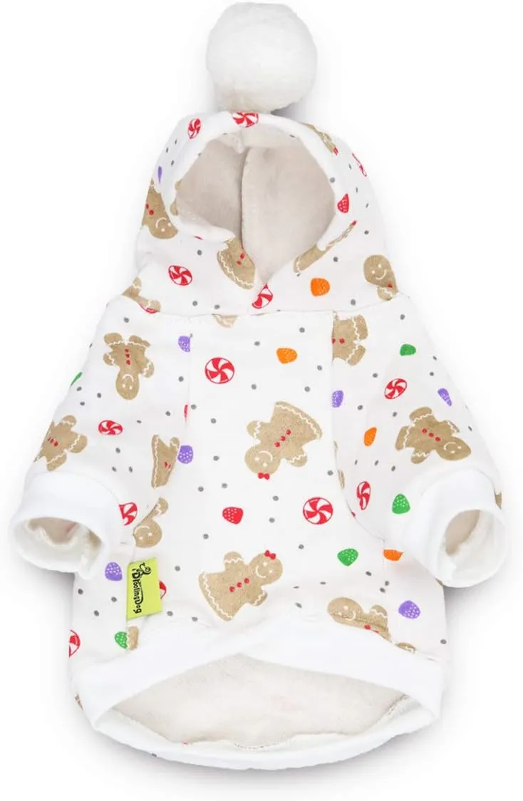 DroolingDog Small Puppy Dog Christmas Outfits Fleece Hoodie Xmas Clothes for Small Dogs XS Extra Small Holiday Gingerbread Outfit