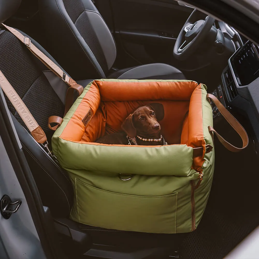 FUNNYFUZZY X VELOTRIC Deluxe Faux Leather Dog Car Seat Booster Bed - Urban Voyager