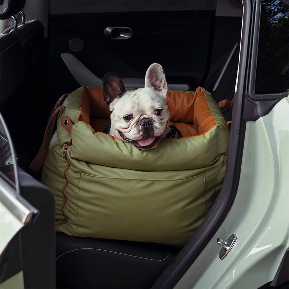 FUNNYFUZZY X VELOTRIC Deluxe Faux Leather Dog Car Seat Booster Bed - Urban Voyager