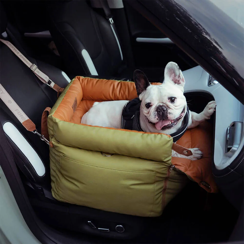 FUNNYFUZZY X VELOTRIC Deluxe Faux Leather Dog Car Seat Booster Bed - Urban Voyager