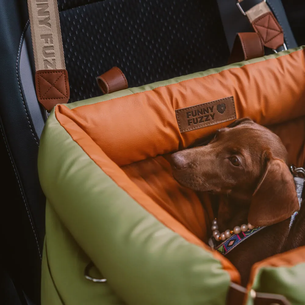 FUNNYFUZZY X VELOTRIC Deluxe Faux Leather Dog Car Seat Booster Bed - Urban Voyager