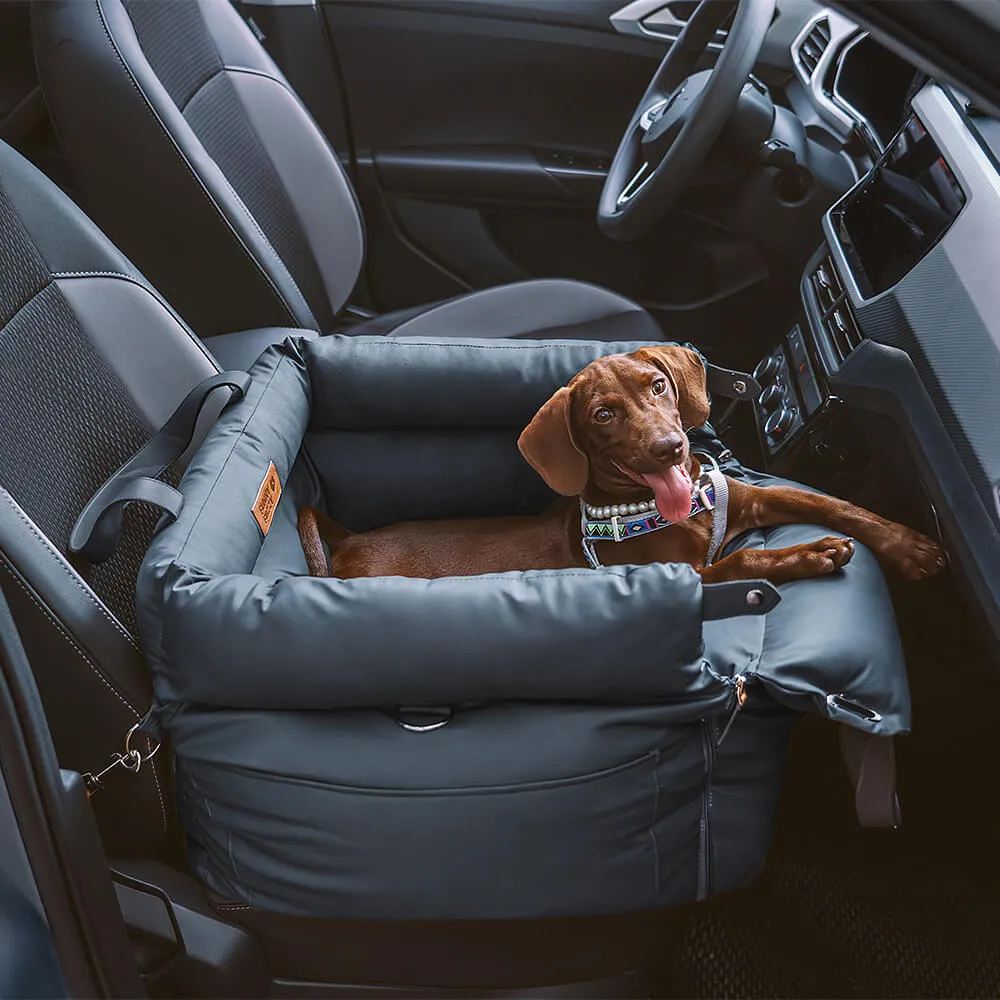 FUNNYFUZZY X VELOTRIC Deluxe Faux Leather Dog Car Seat Booster Bed - Urban Voyager