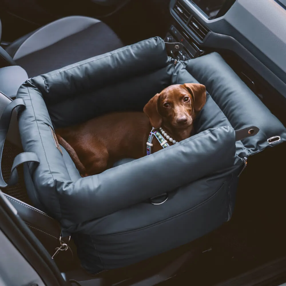 FUNNYFUZZY X VELOTRIC Deluxe Faux Leather Dog Car Seat Booster Bed - Urban Voyager