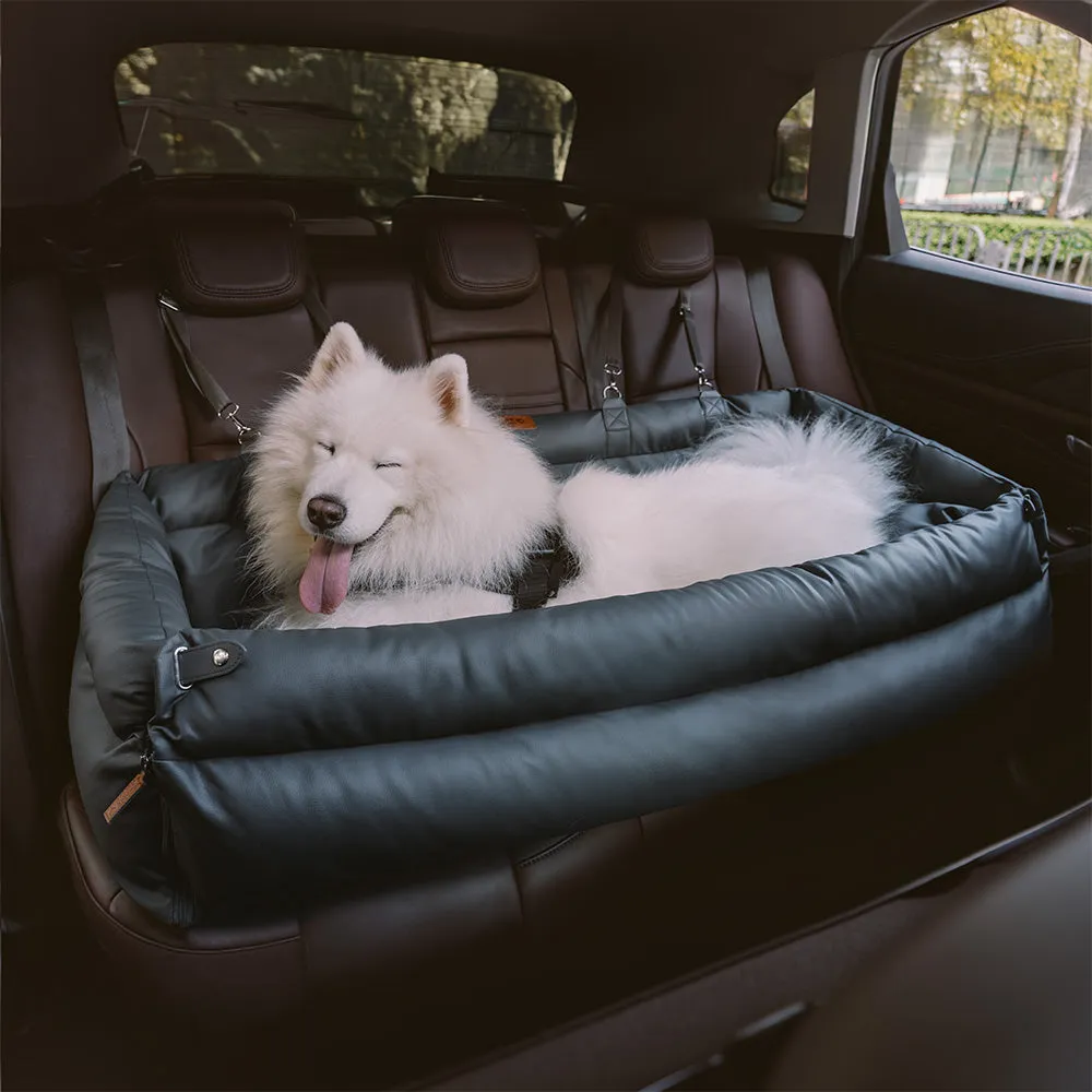 FUNNYFUZZY X VELOTRIC Deluxe Faux Leather Dog Car Seat Booster Bed - Urban Voyager
