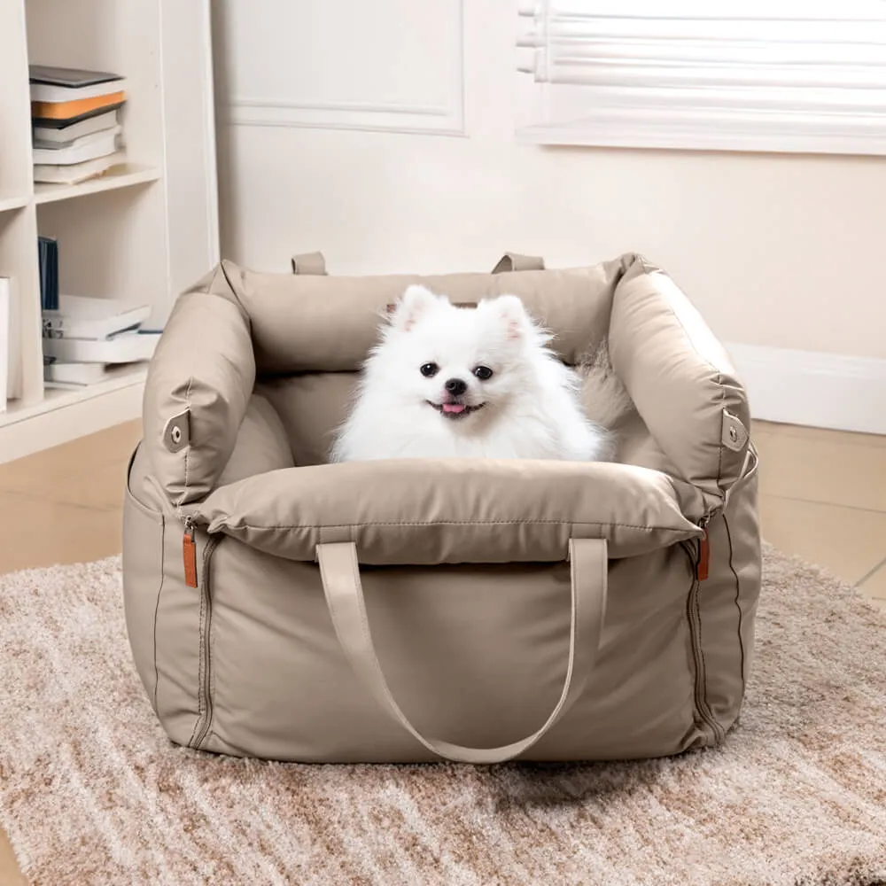 FUNNYFUZZY X VELOTRIC Deluxe Faux Leather Dog Car Seat Booster Bed - Urban Voyager