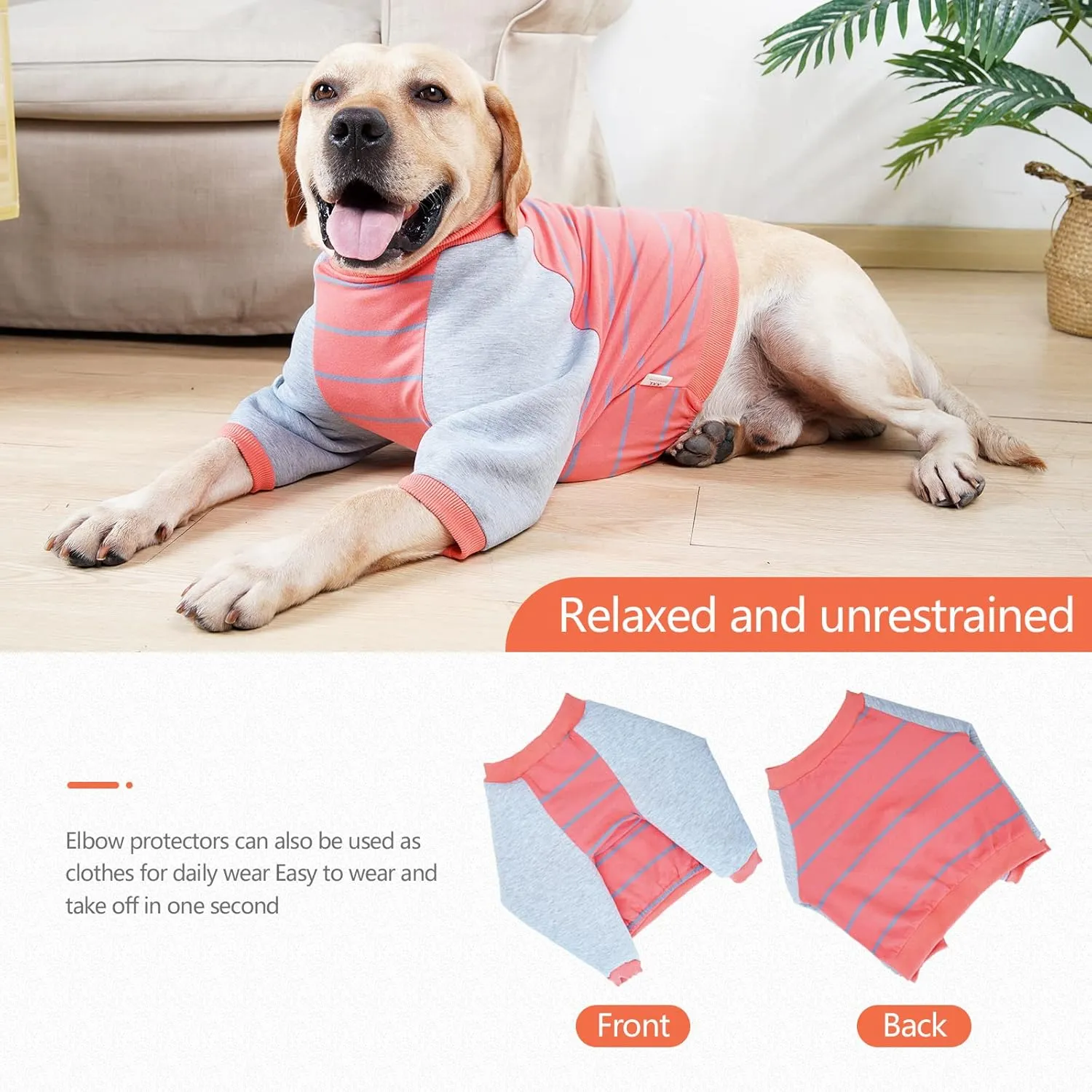 GabeFish Anti-Licking Dog & Cat Hoodie, OrangeGrey Medium, Cotton/Polyester Blend, Machine Washable, Perfect for Medium Breeds, Winter, Casual Wear