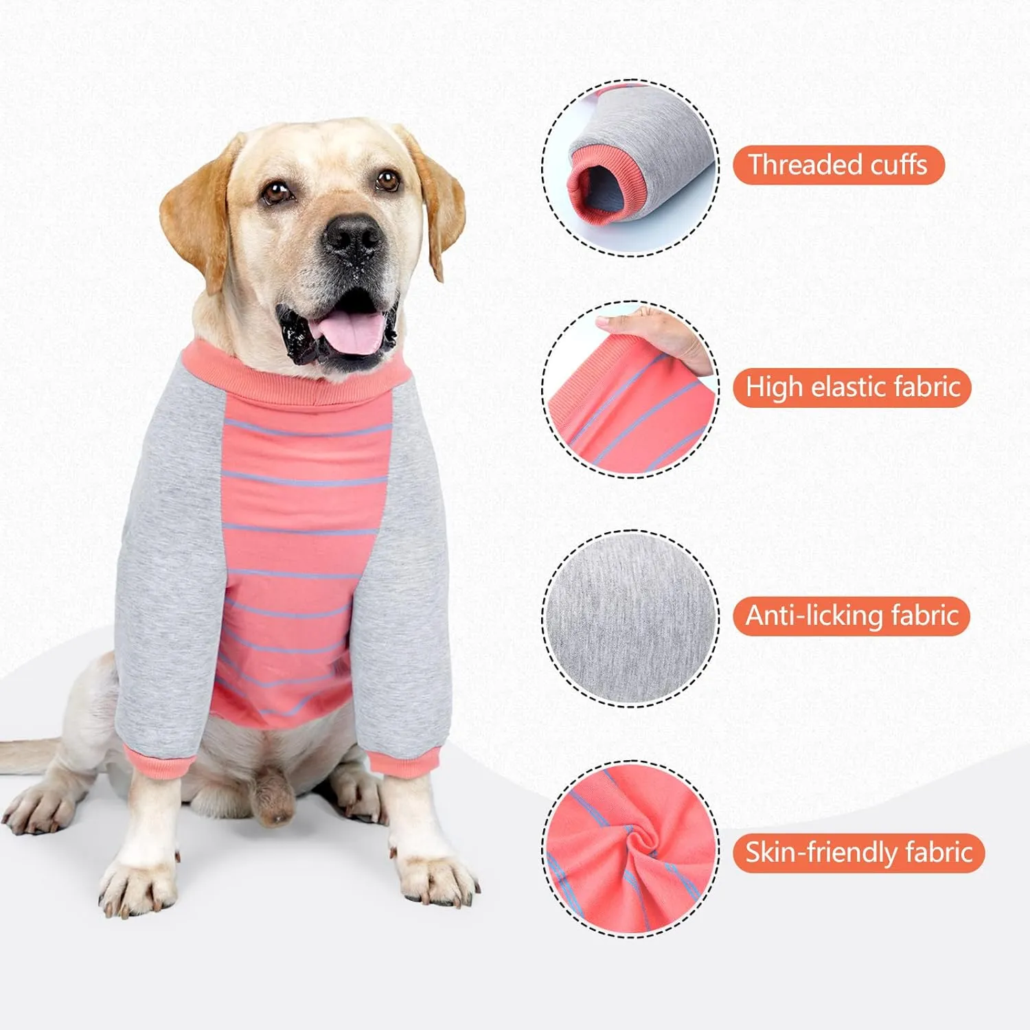 GabeFish Anti-Licking Dog & Cat Hoodie, OrangeGrey Medium, Cotton/Polyester Blend, Machine Washable, Perfect for Medium Breeds, Winter, Casual Wear