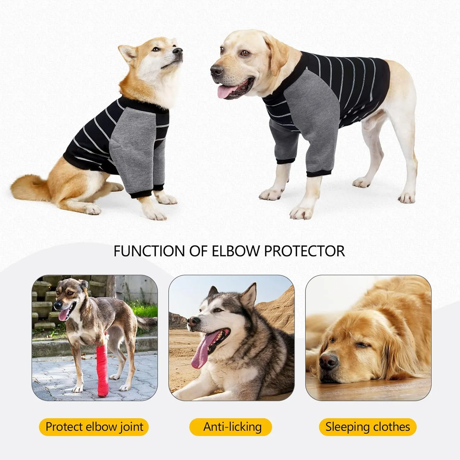GabeFish Anti-Licking Dog Shirt, Long Sleeve T-Shirt for Pets, BlackGrey Medium