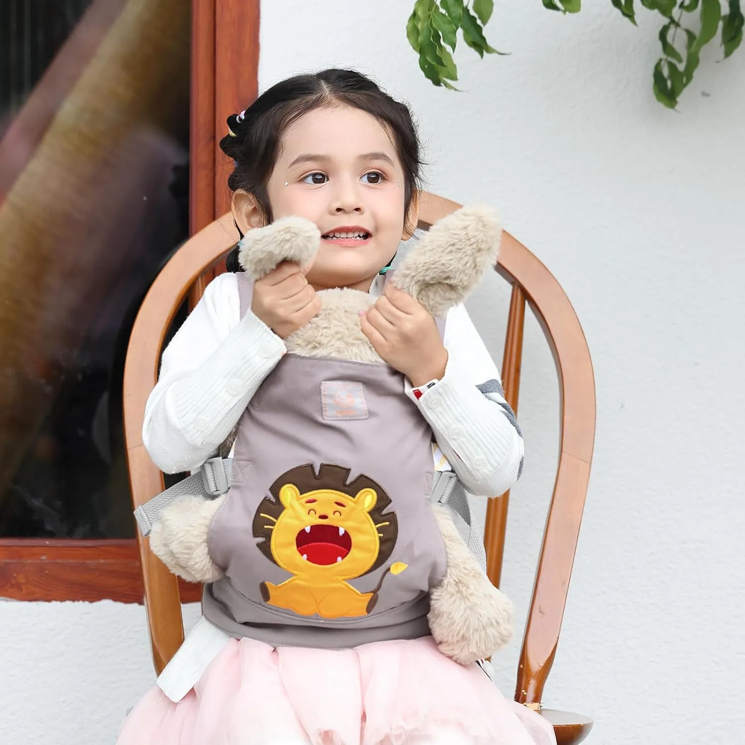 GAGAKU Toy Baby Doll Carrier for Little Girls Boys Stuffed Animal Carrier American Girl My Life - Gray Embroidered Lion