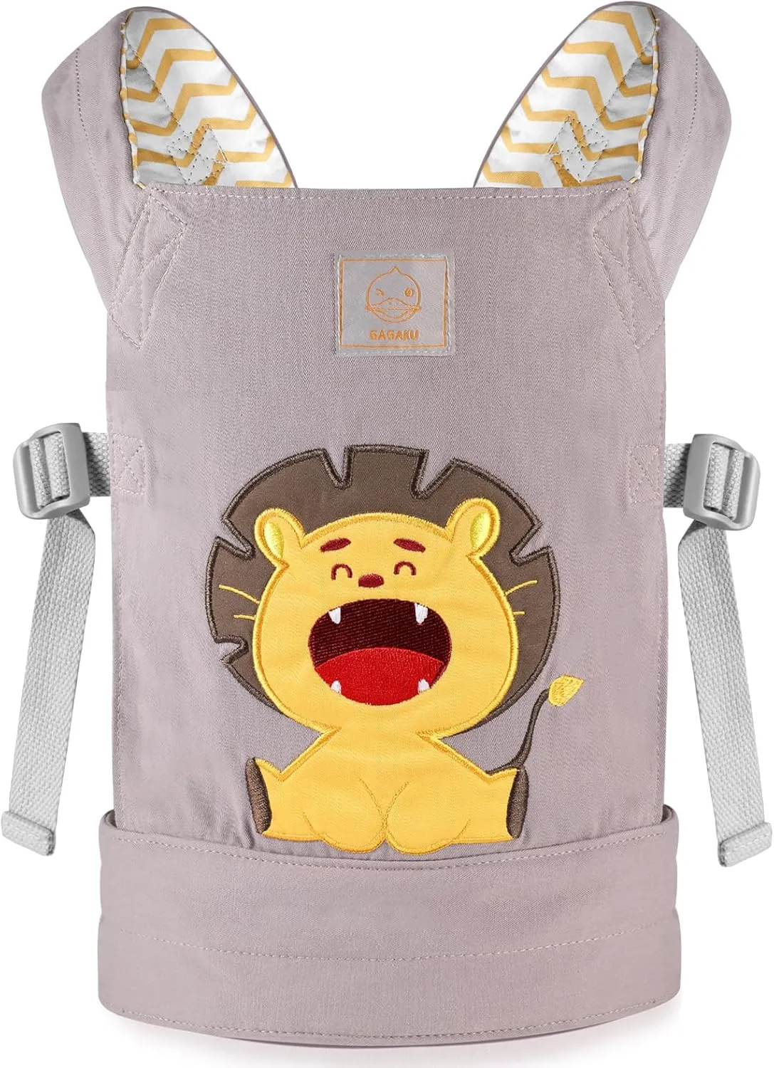 GAGAKU Toy Baby Doll Carrier for Little Girls Boys Stuffed Animal Carrier American Girl My Life - Gray Embroidered Lion