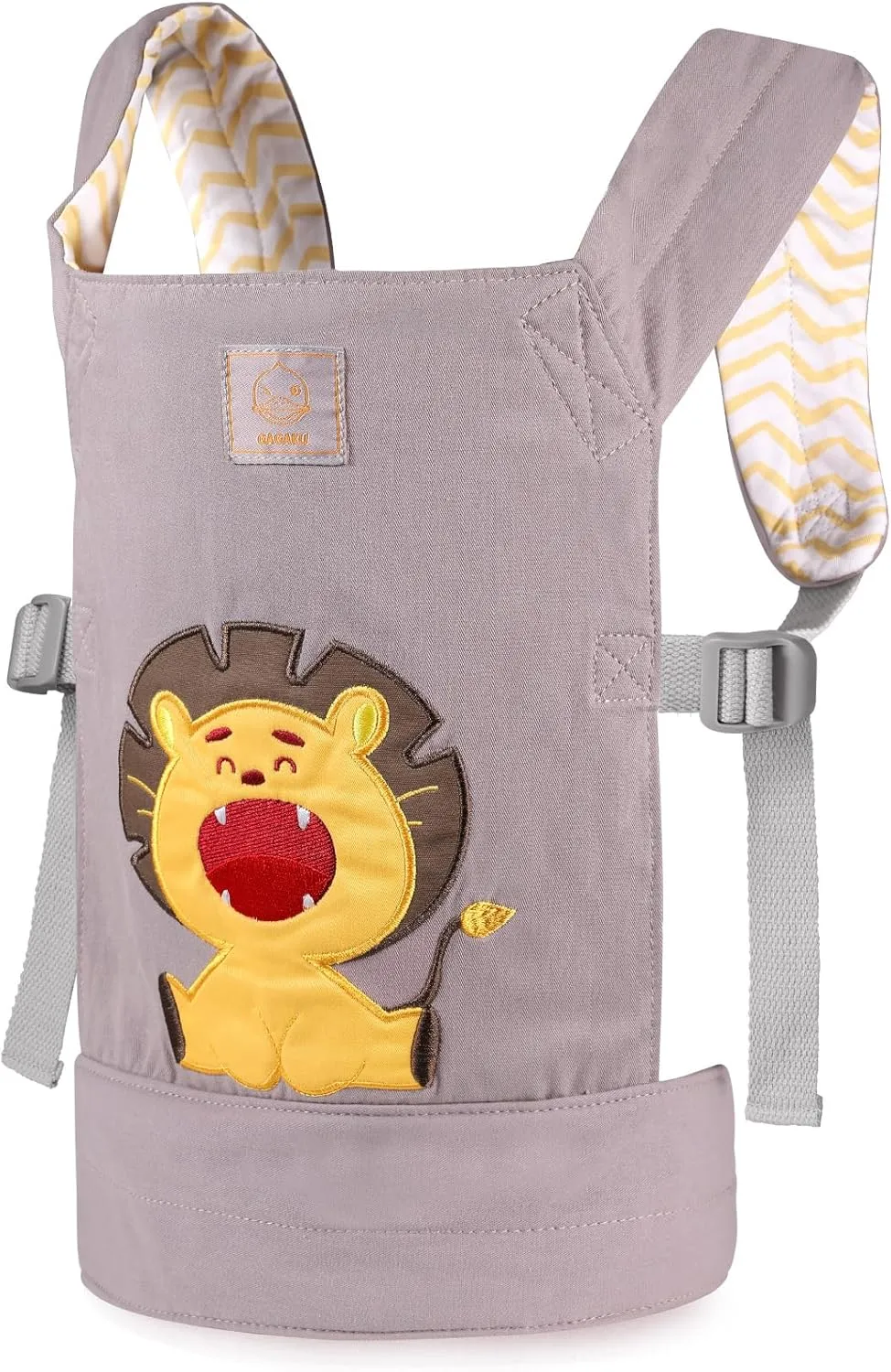 GAGAKU Toy Baby Doll Carrier for Little Girls Boys Stuffed Animal Carrier American Girl My Life - Gray Embroidered Lion