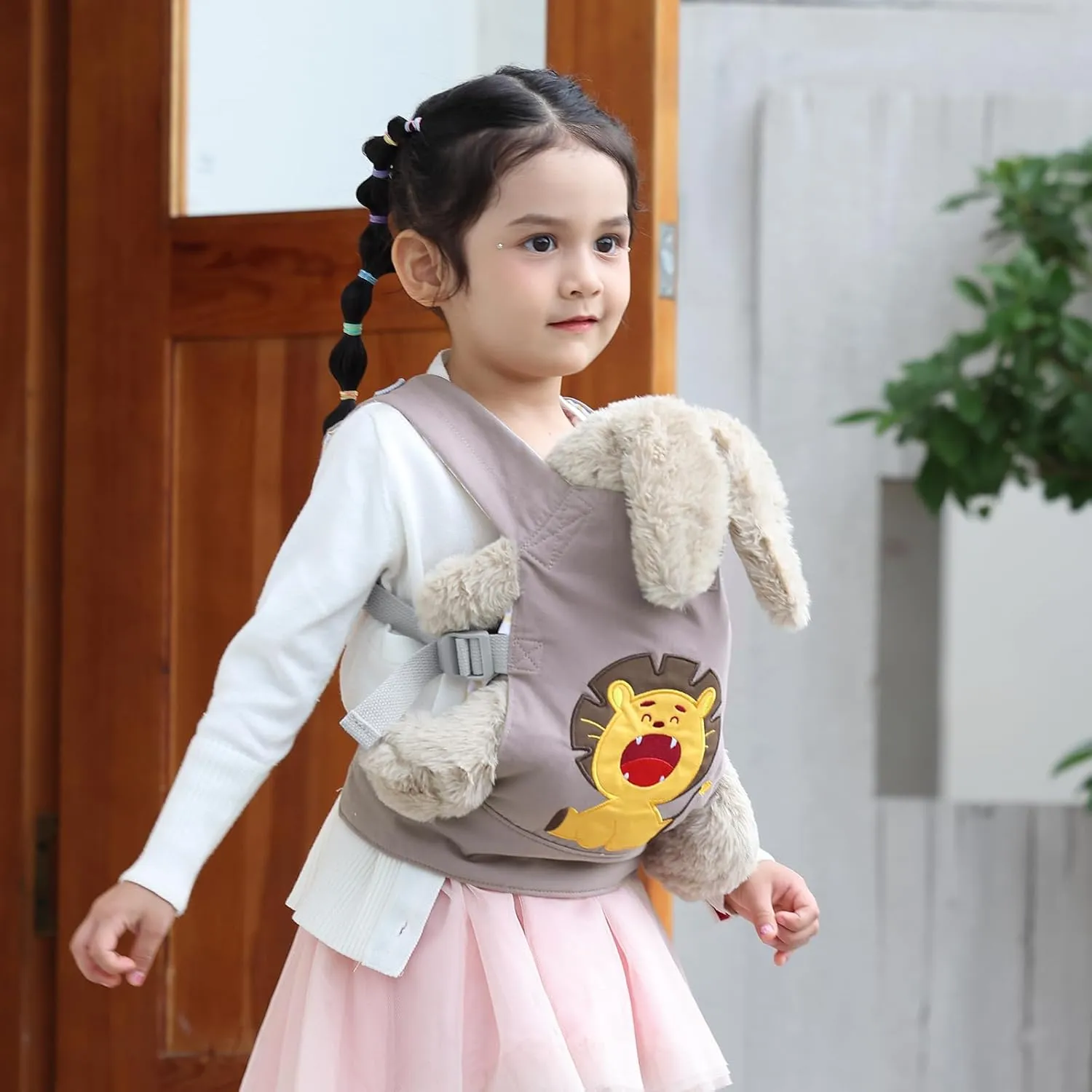 GAGAKU Toy Baby Doll Carrier for Little Girls Boys Stuffed Animal Carrier American Girl My Life - Gray Embroidered Lion