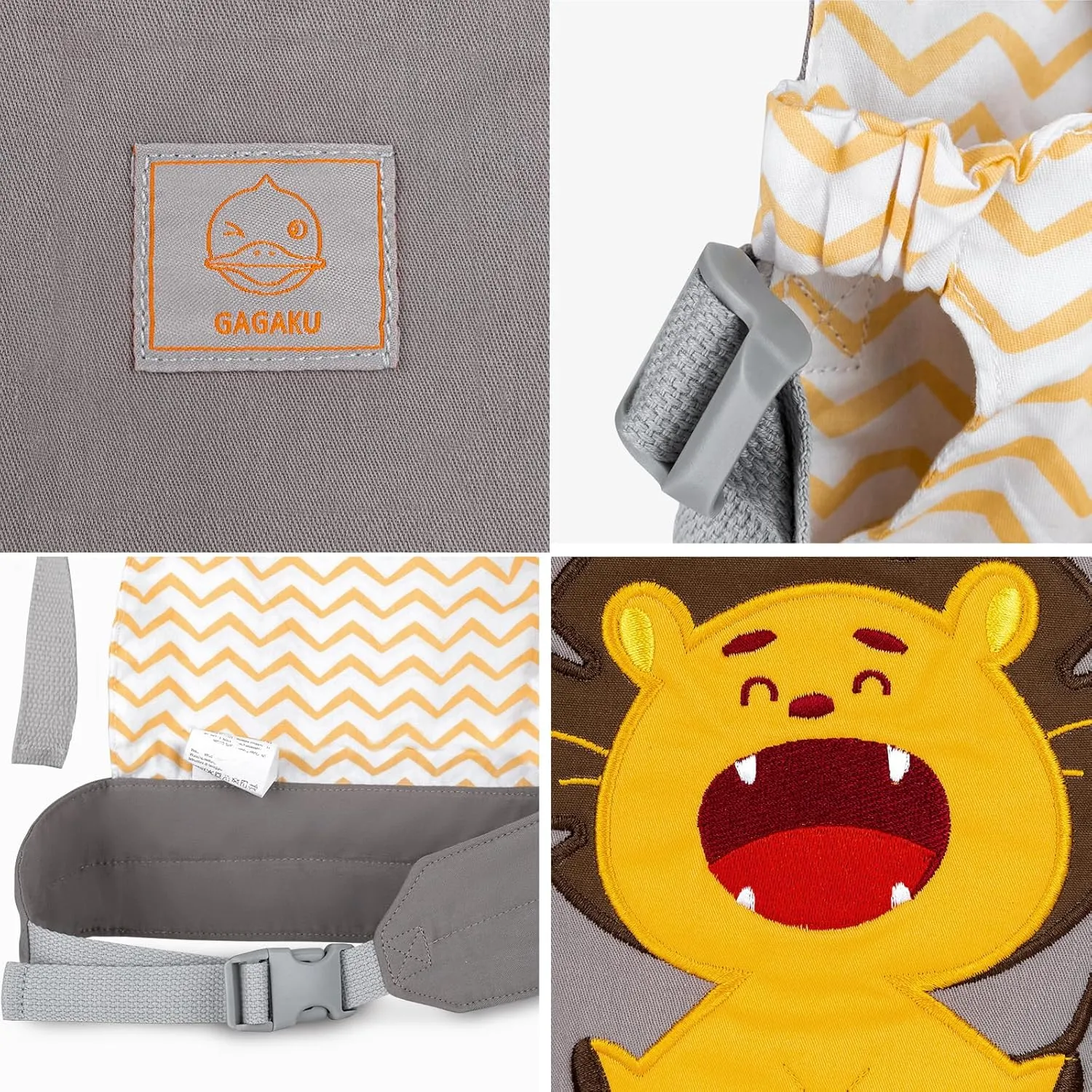 GAGAKU Toy Baby Doll Carrier for Little Girls Boys Stuffed Animal Carrier American Girl My Life - Gray Embroidered Lion