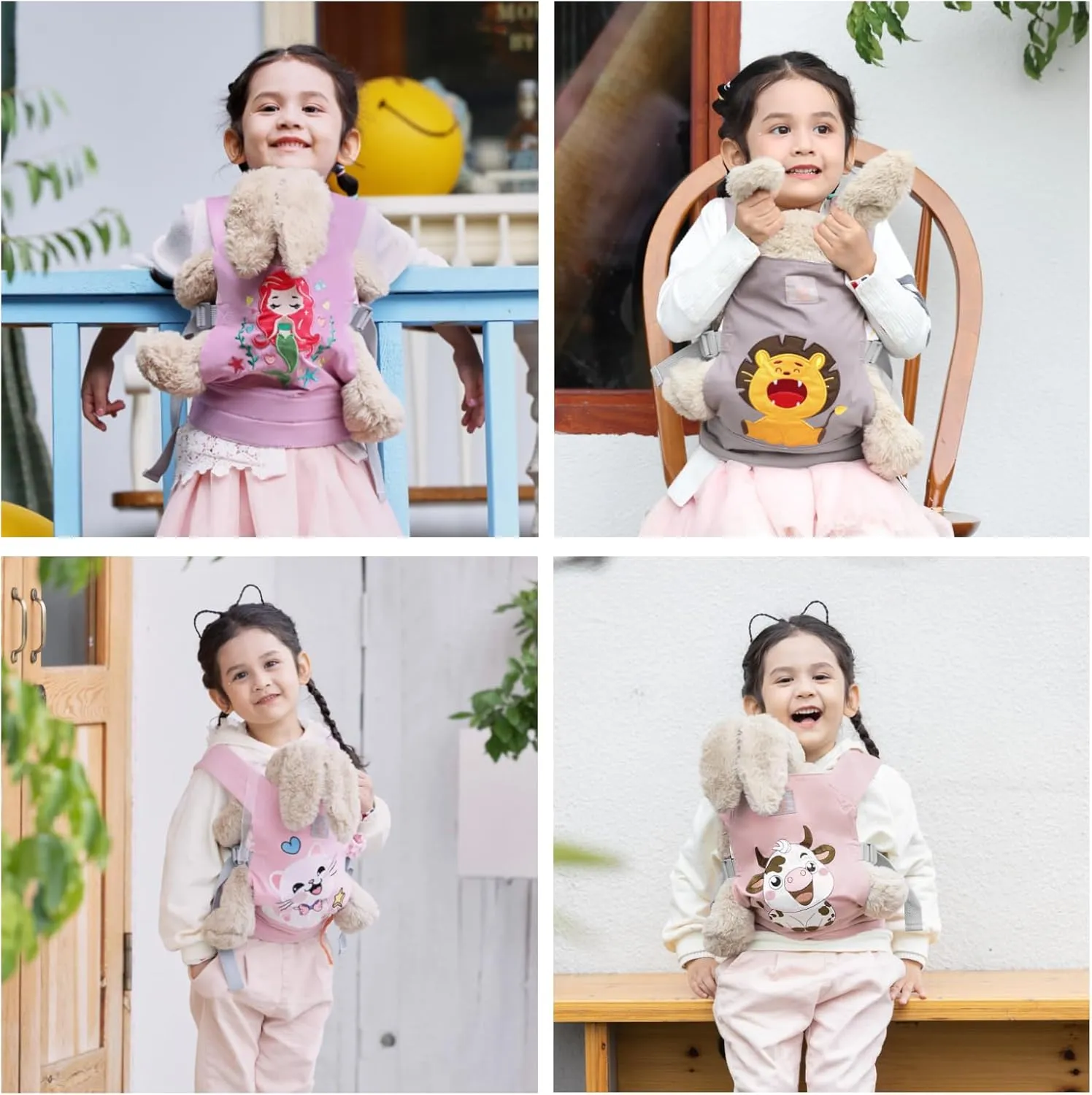 GAGAKU Toy Baby Doll Carrier for Little Girls Boys Stuffed Animal Carrier American Girl My Life - Gray Embroidered Lion