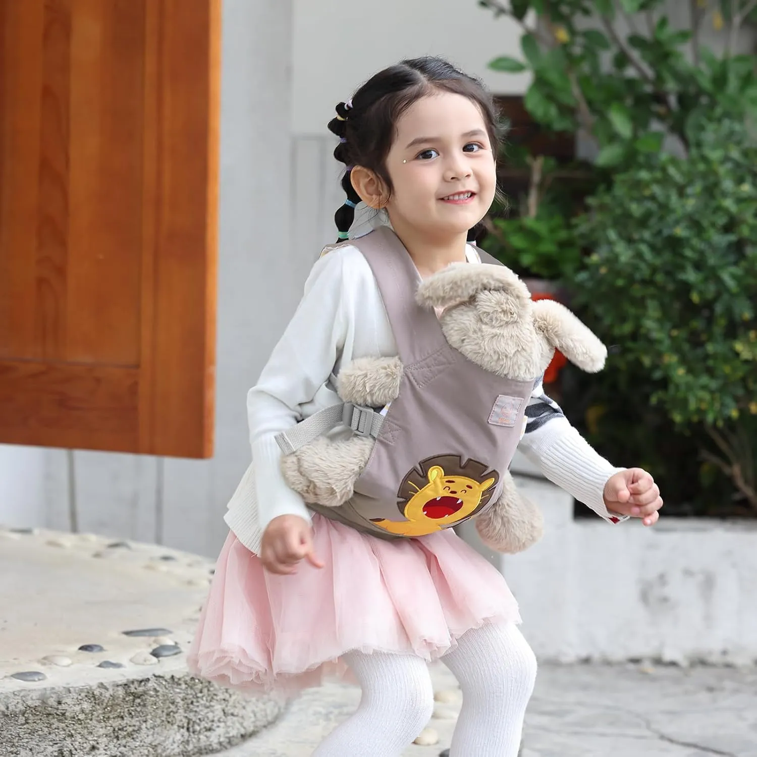 GAGAKU Toy Baby Doll Carrier for Little Girls Boys Stuffed Animal Carrier American Girl My Life - Gray Embroidered Lion