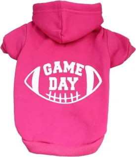 Game Day Football Dog Hoodie Fleece Lined Pullover Sweatshirt with Leash Hole (Hot Pink, X-Small 323)