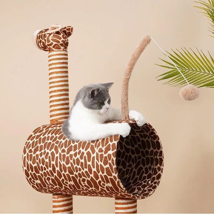 Giraffe Cat Cave and Cat Tree with Scratching Post