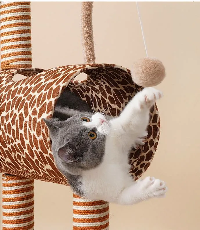 Giraffe Cat Cave and Cat Tree with Scratching Post