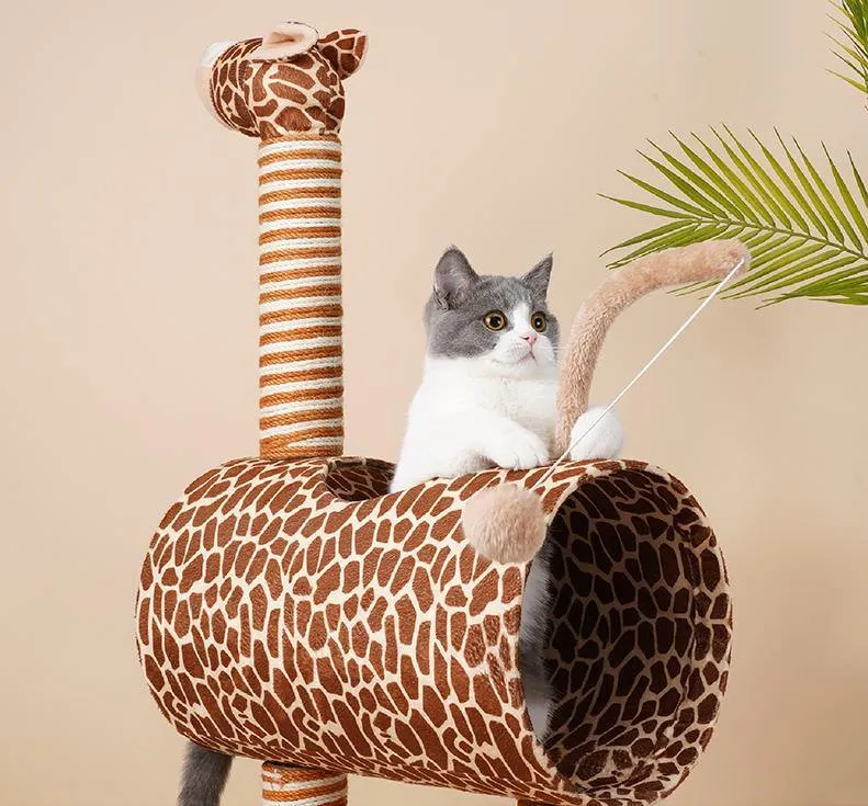 Giraffe Cat Cave and Cat Tree with Scratching Post