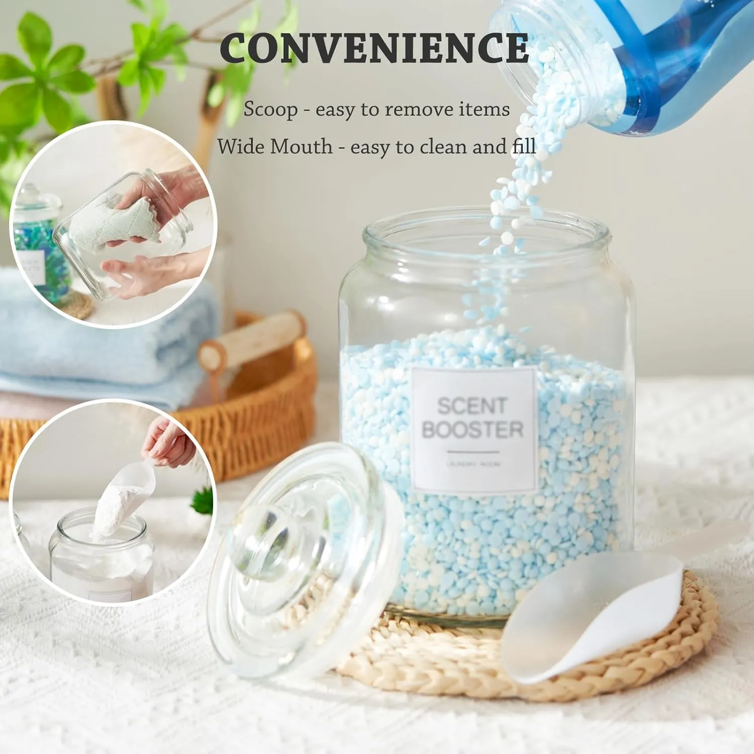 Half Gallon Glass Jars - Large Airtight Containers with Scoop and Labels for Organization and Storage Laundry, Bath Room, Kitchen and Pantry Holder, Set of 4