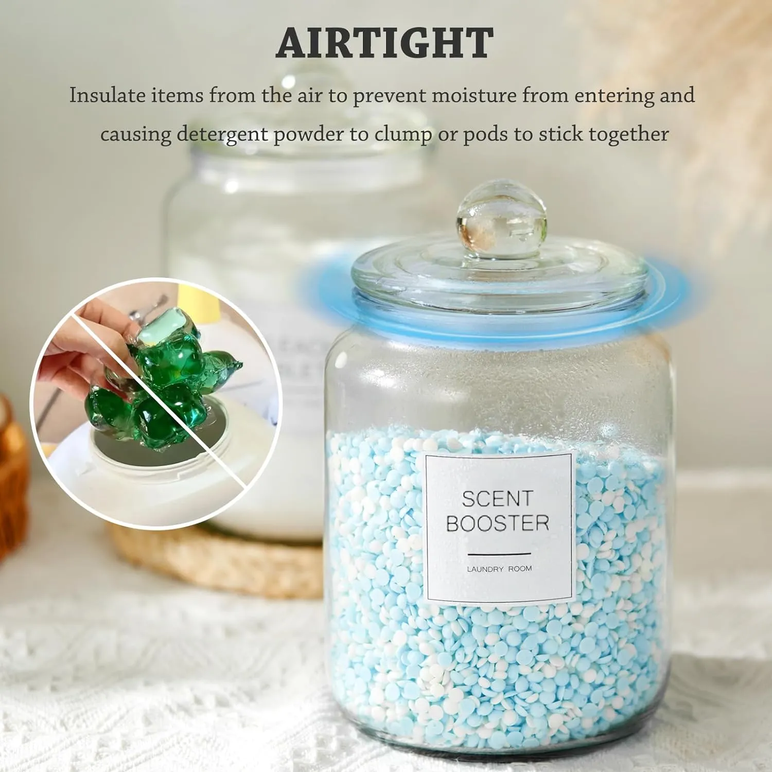 Half Gallon Glass Jars - Large Airtight Containers with Scoop and Labels for Organization and Storage Laundry, Bath Room, Kitchen and Pantry Holder, Set of 4
