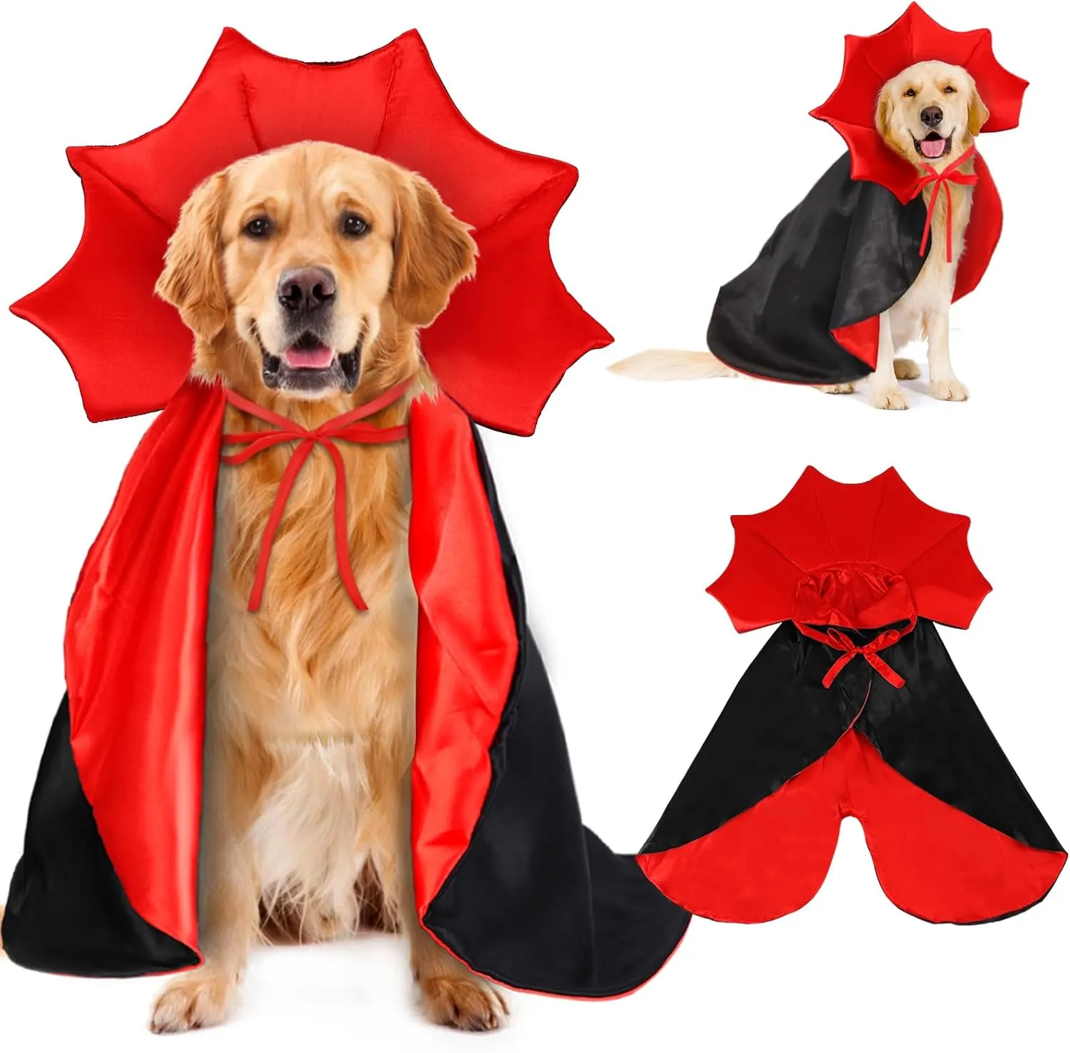 Halloween Large Dog Vampire Cloak Devil Cape Cosplay Apparel Party Costume - Red & Black Classic Pet Cape - Adjustable Neck & Chest Sizes - Medium & Large Dogs
