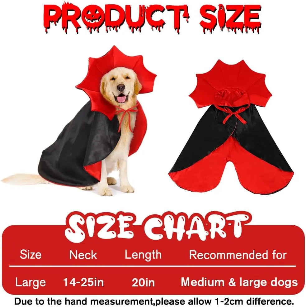 Halloween Large Dog Vampire Cloak Devil Cape Cosplay Apparel Party Costume - Red & Black Classic Pet Cape - Adjustable Neck & Chest Sizes - Medium & Large Dogs