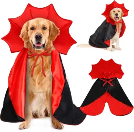 Halloween Large Dog Vampire Cloak Devil Cape Cosplay Apparel Party Costume - Red & Black Classic Pet Cape - Adjustable Neck & Chest Sizes - Medium & Large Dogs