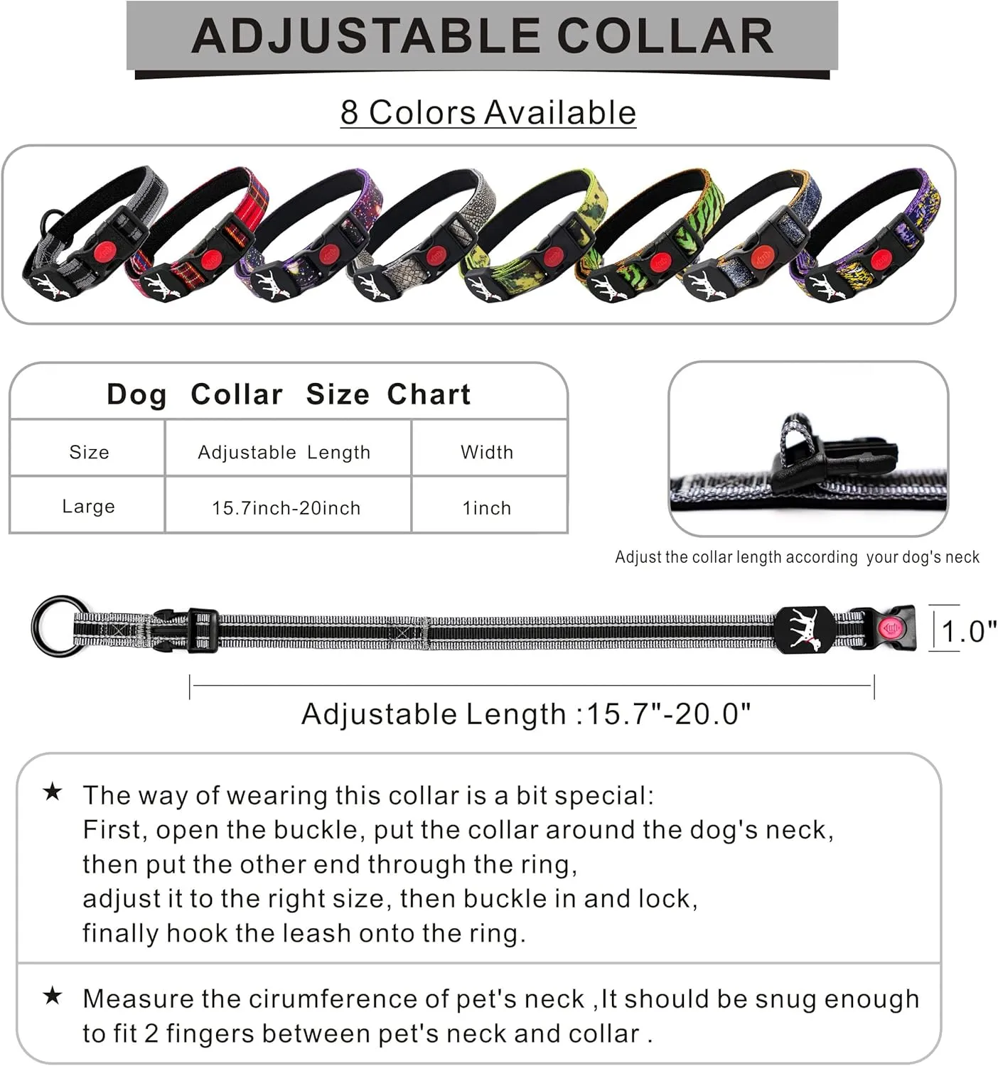Heavy Duty Bungee Dog Collar and Leash Set - 4-6Ft Length with Reflective Strips, 2 Control Handles, Car Seat Belt for Large Dogs - Size L - Black