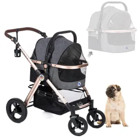 HPZ Pet Rover Prime 3-in-1 Luxury Dog/Cat Stroller (Travel Carrier Car Seat) With Detach Carrier, Pump-Free Rubber Tires, Aluminum Frame, Reversible Handle for Medium & Small Pets (Stone Gray)
