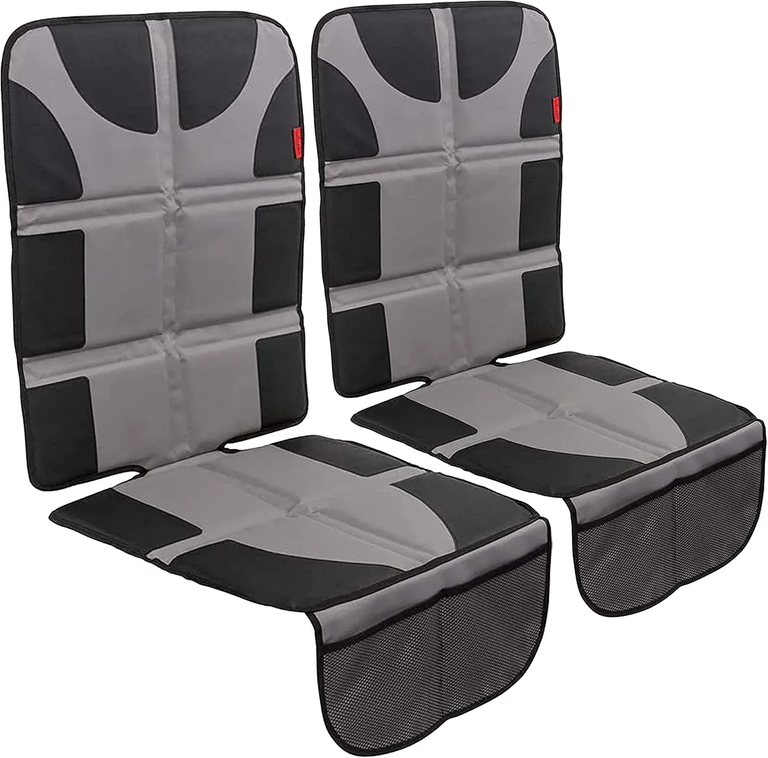 Lusso Gear Car Seat Protector (2-Pack) - Thick Padding, Waterproof - Child Seat Cover with Two Mesh Storage Pockets, Grey Foldable Design