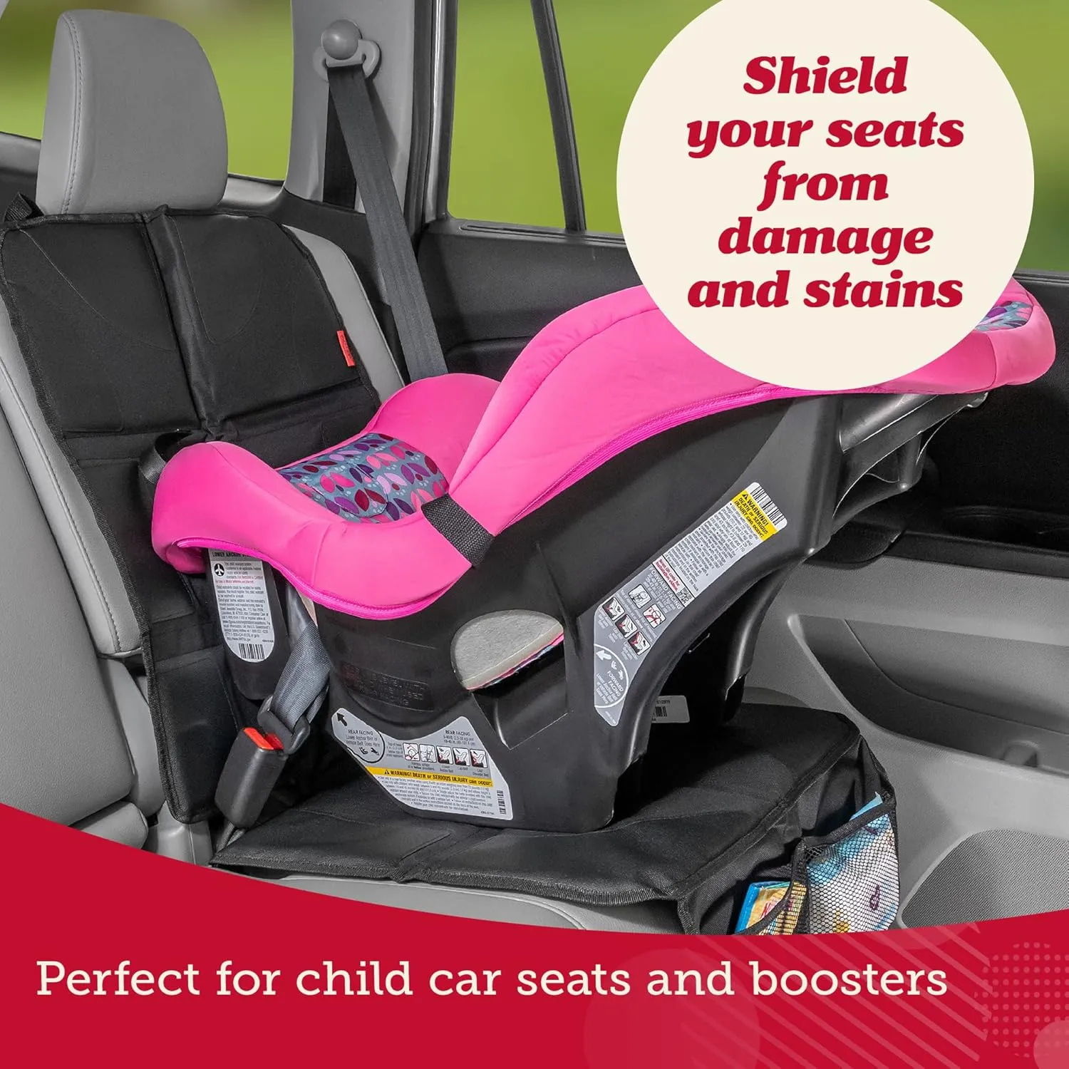 Lusso Gear Car Seat Protector (Value 2 Pack) - Thick Padding - Waterproof Car Mat for Leather Interiors with 2 Mesh Storage Pockets - Non-Slip Tan Child Seat Protector