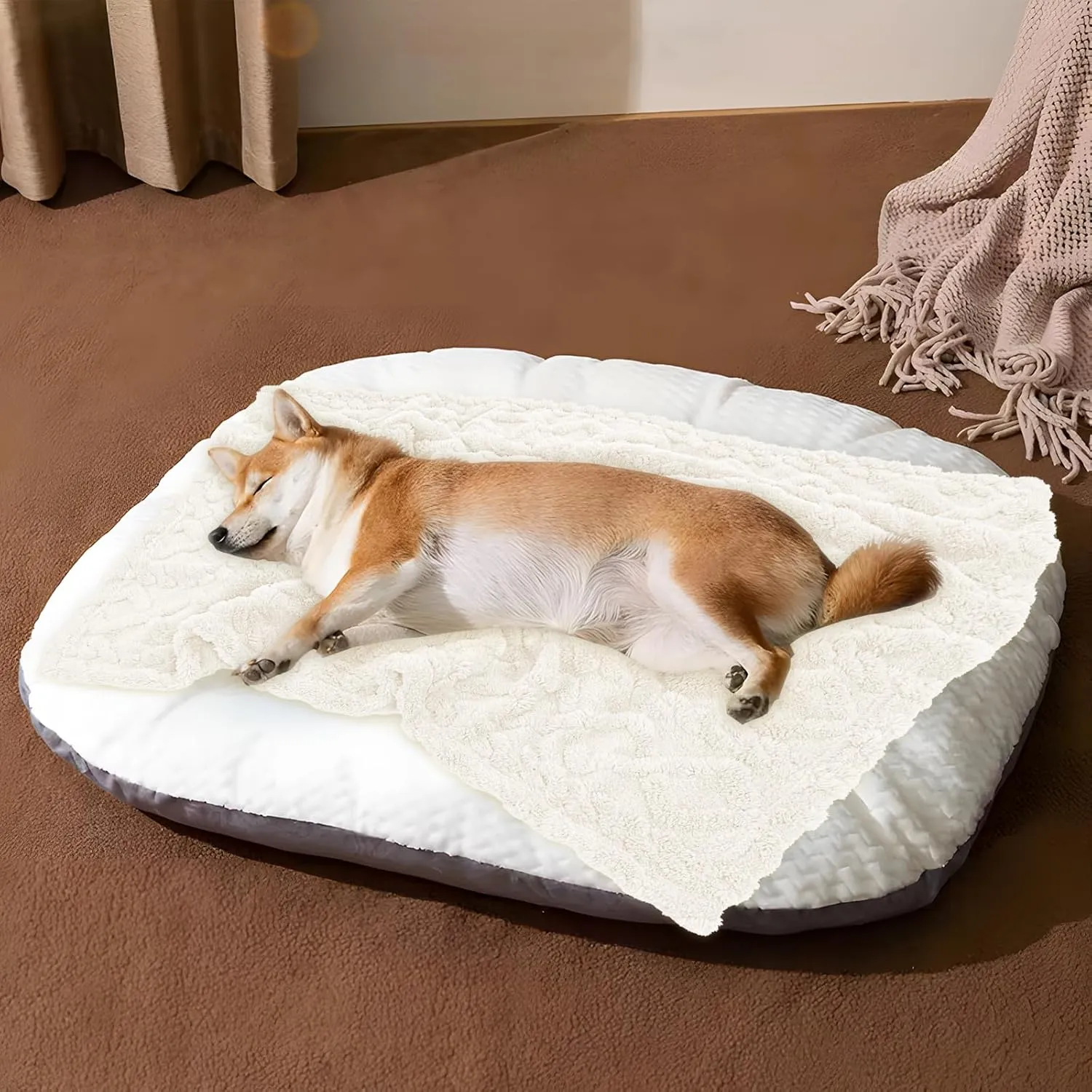 MACEVIA Fluffy Fleece Dog Blankets, Warm Soft Fuzzy Pets Blanket for Puppy, Small, Medium, Large Dogs and Cats, Plush Pet Throws for Bed, Couch, Sofa, Travel (24x29 Inch,Beige)