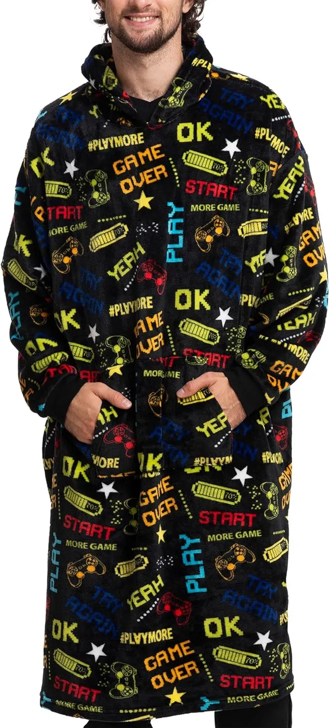 Mad Dog Men's Sherpa Fleece Wearable Blanket Hoodie - Cozy Long Sleeves Hooded Poncho Jacket For Adults, One Size