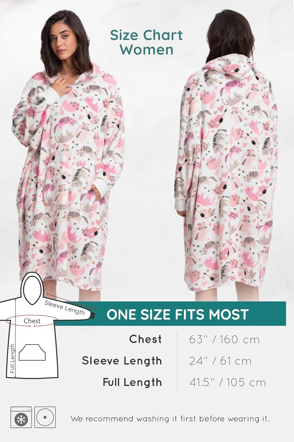 Mad Dog Sherpa Fleece Wearable Blanket Hoodie for Adult Women with Long Sleeves, Cozy Hooded Poncho Jacket