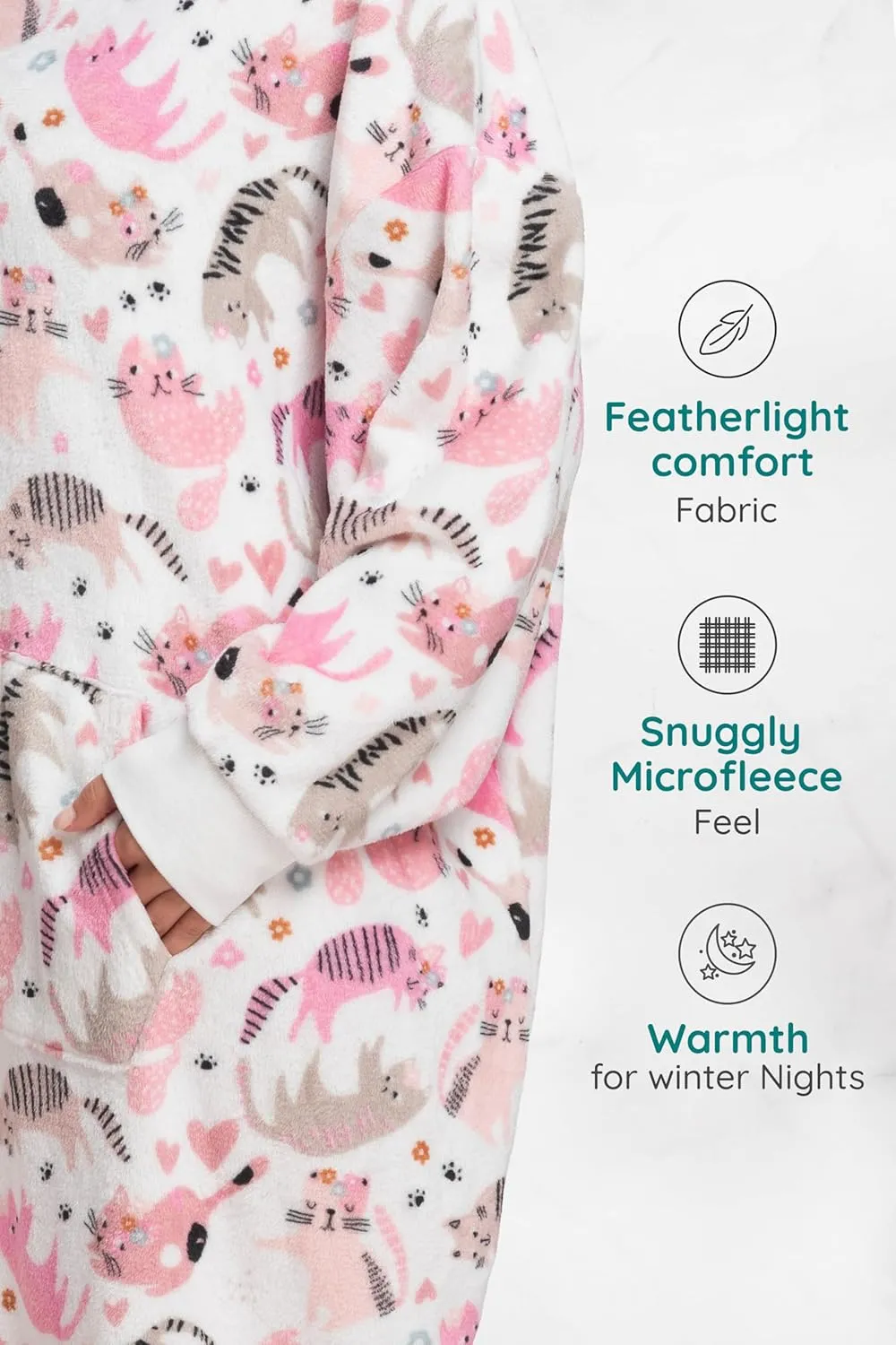 Mad Dog Sherpa Fleece Wearable Blanket Hoodie for Adult Women with Long Sleeves, Cozy Hooded Poncho Jacket