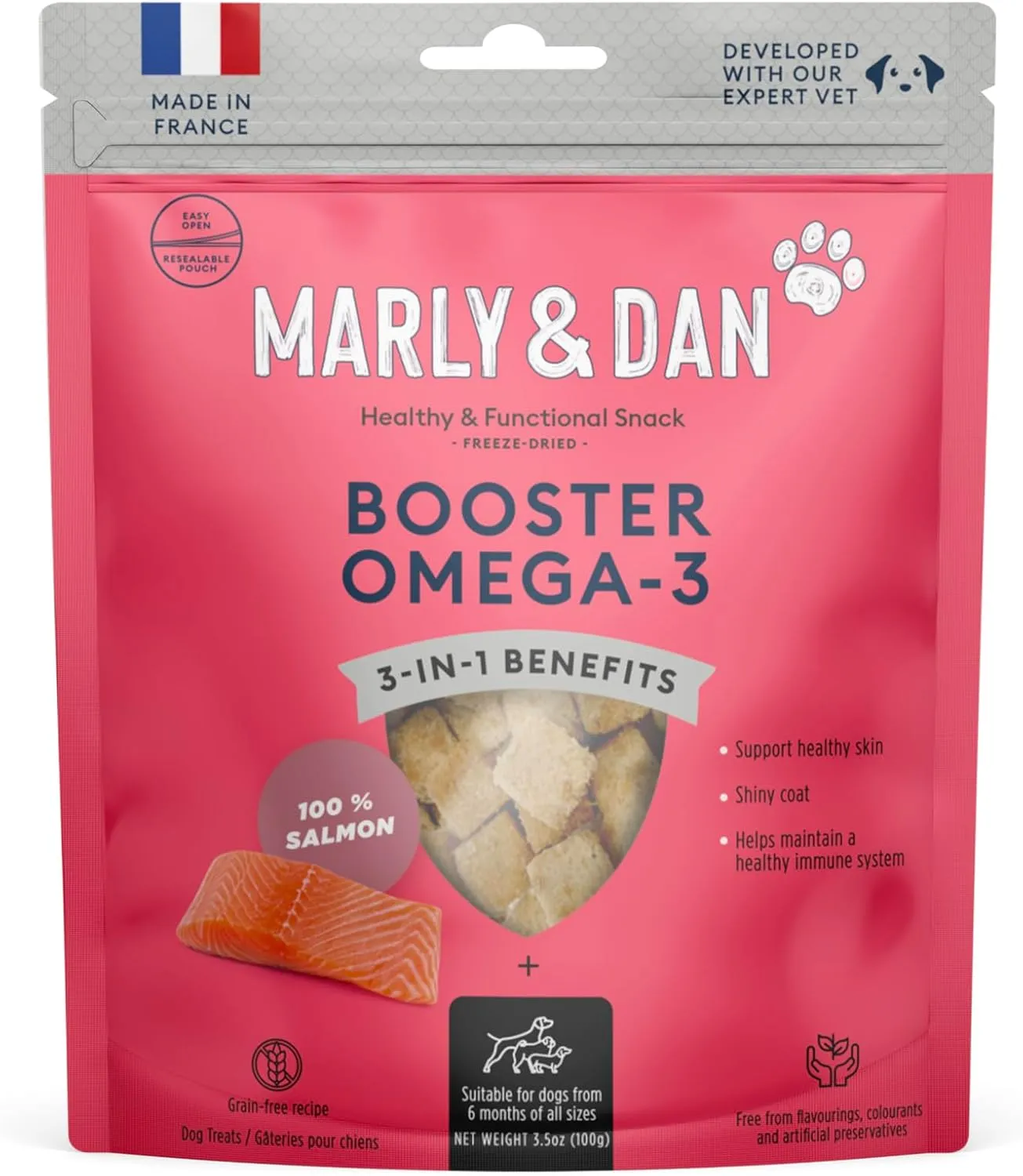 Marly and Dan Salmon Dog Treats, Freeze Dried Salmon Omega-3 Booster Treats for Dogs