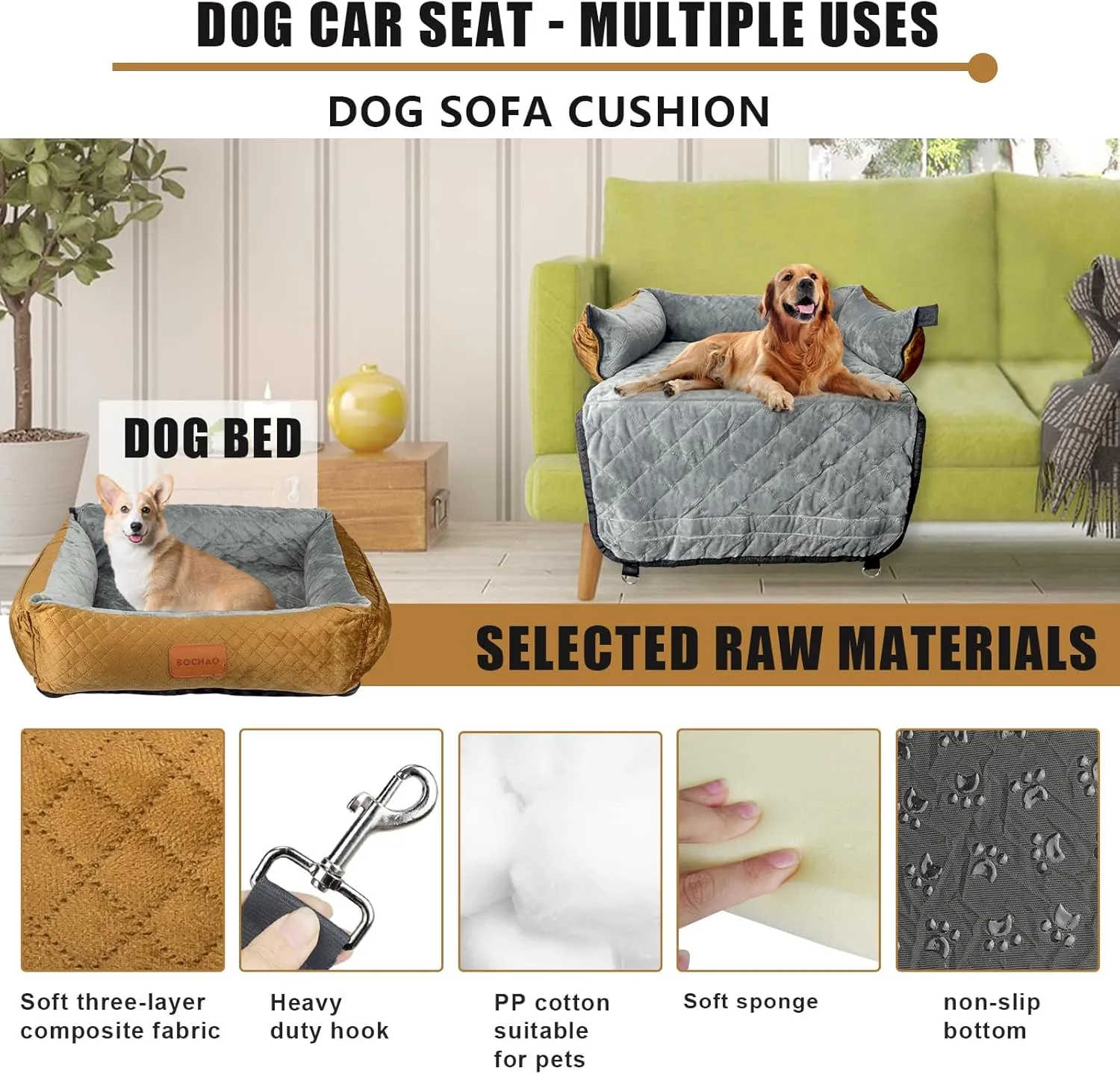 Medium Small Dog Booster Seat - Multi-Function Travel Bed & Sofa Cushion, Includes Dog Blanket, Comfortable & Safe, Fits Cars/Trucks/SUV