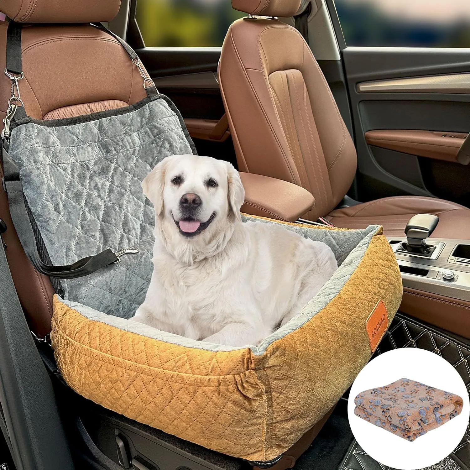 Medium Small Dog Booster Seat - Multi-Function Travel Bed & Sofa Cushion, Includes Dog Blanket, Comfortable & Safe, Fits Cars/Trucks/SUV