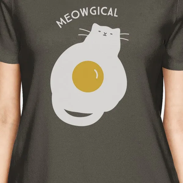 Meowgical Cat And Fried Egg Womens Dark Grey Shirt