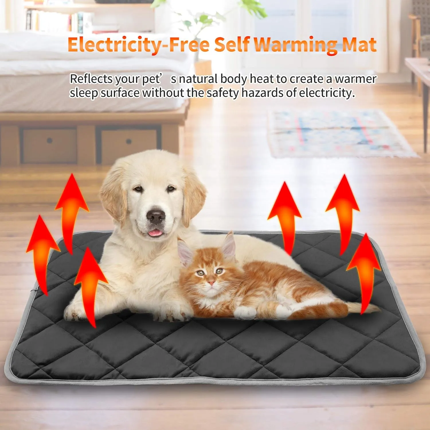 NWK Self Warming Thermal Pet Mat for Dogs and Cats, Body Heat Reflecting Cat Bed Mat, Washable, for Sofa & Crate & Kennel & Car Seat (23 X 35, Black)