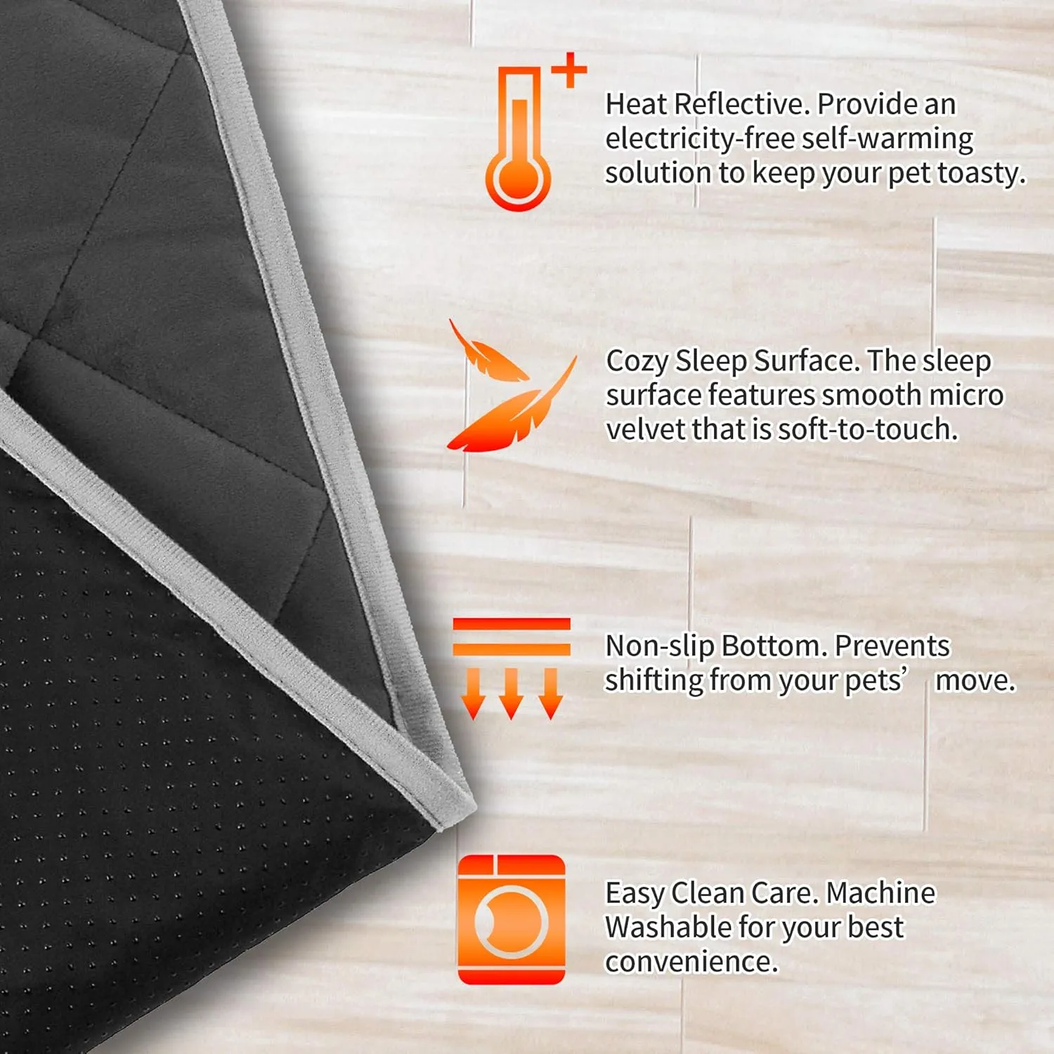 NWK Self Warming Thermal Pet Mat for Dogs and Cats, Body Heat Reflecting Cat Bed Mat, Washable, for Sofa & Crate & Kennel & Car Seat (23 X 35, Black)