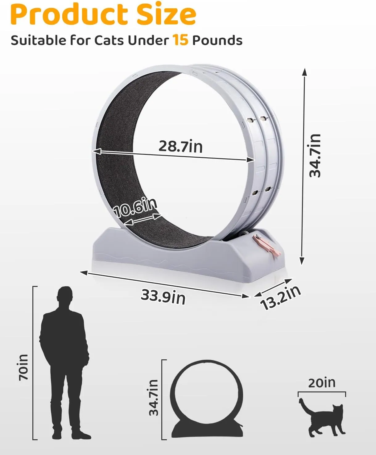 Outvita Cat Wheel, PP Plastic Cat Exercise Wheel for Quiet Running Indoor Use, 31.5" Cat Treadmill with Carpeted Wheel, Cat Exerciser Helps Cats to Lose Weight and Keep Health, Easy to InstallGray