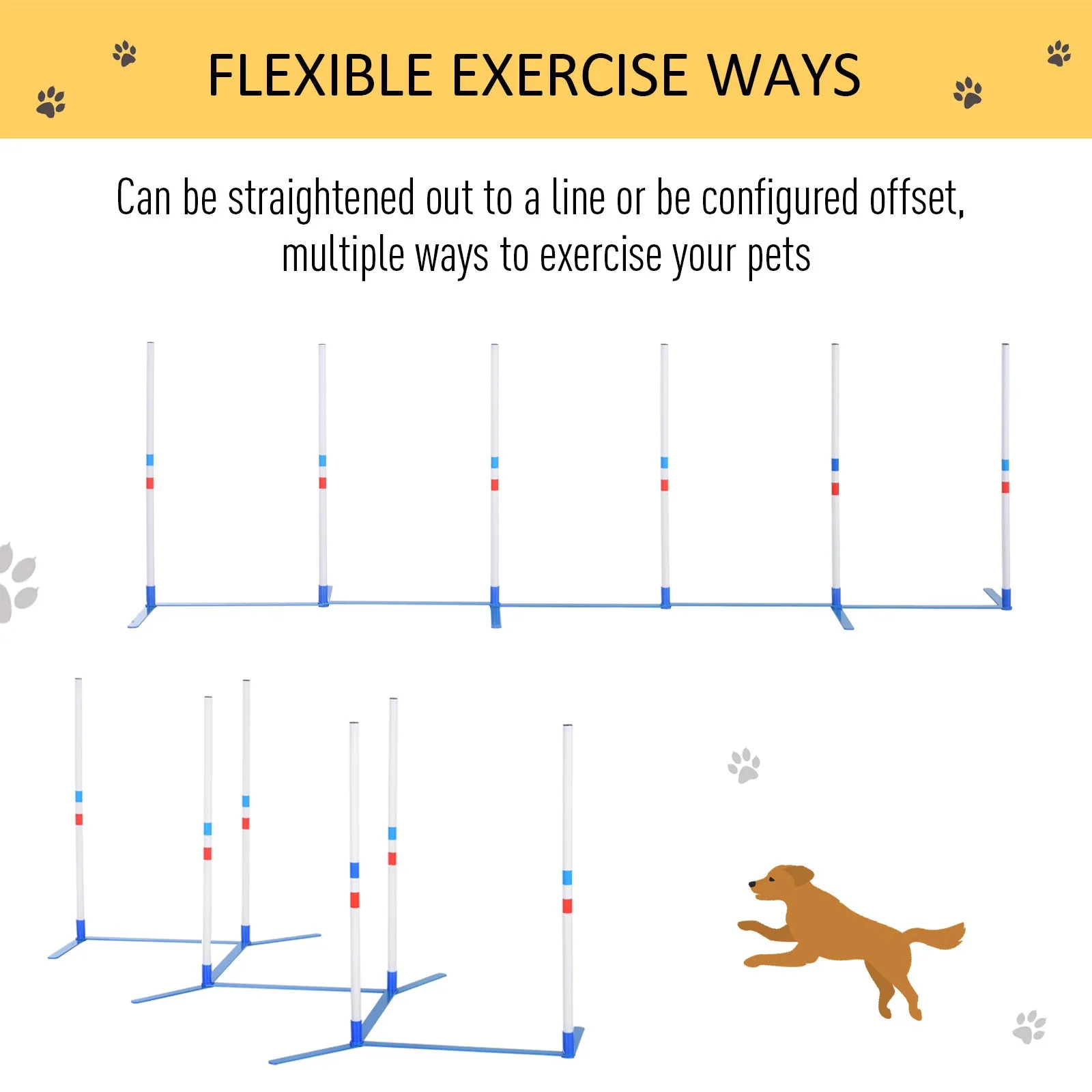 PawHut Dog Weave Pole Set Agility Starter Kit Pet Outdoor Exercise Training Set