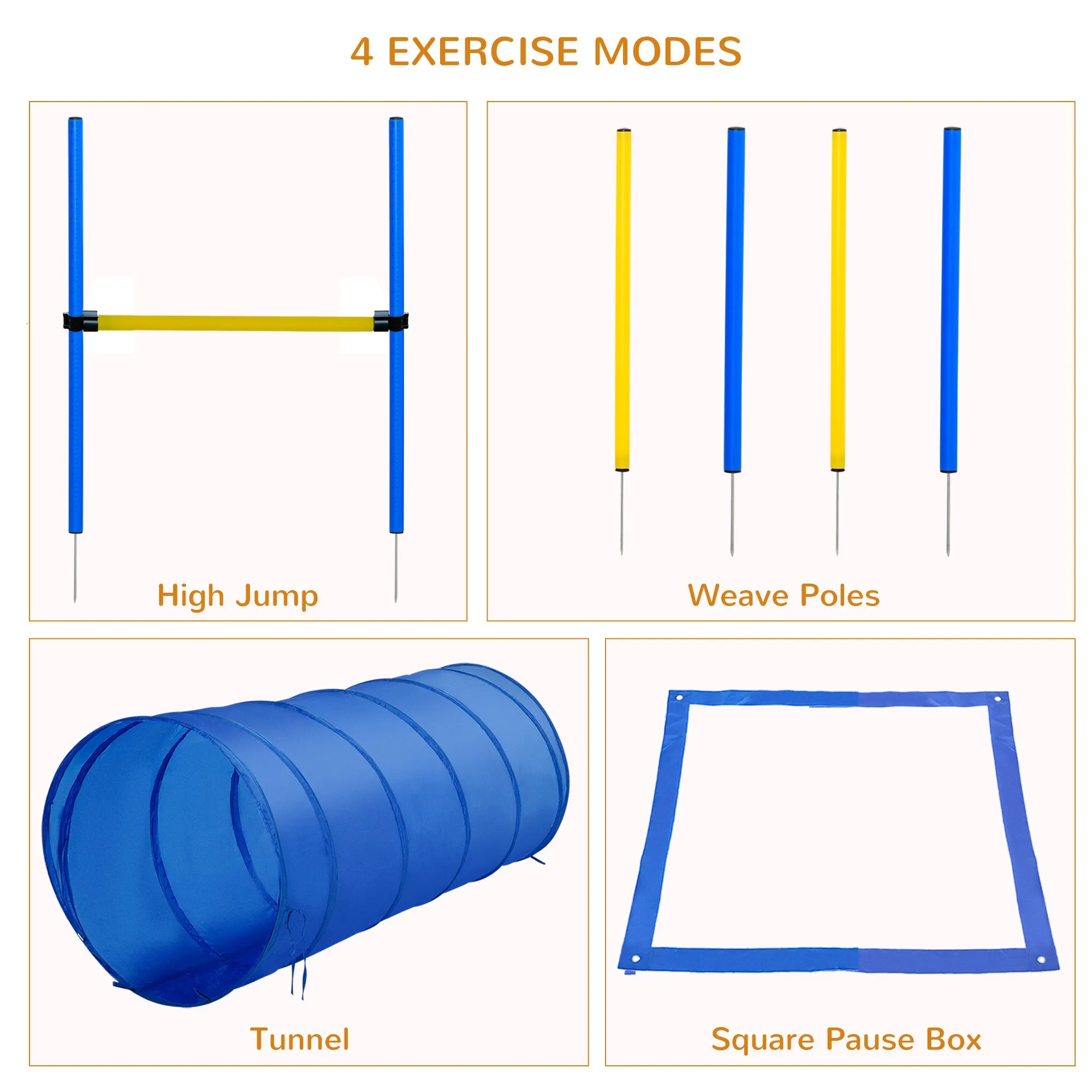 PawHut Pet Agility Training Equipment Dog Play Run Jump (Poles   Hurdle   Tunnel