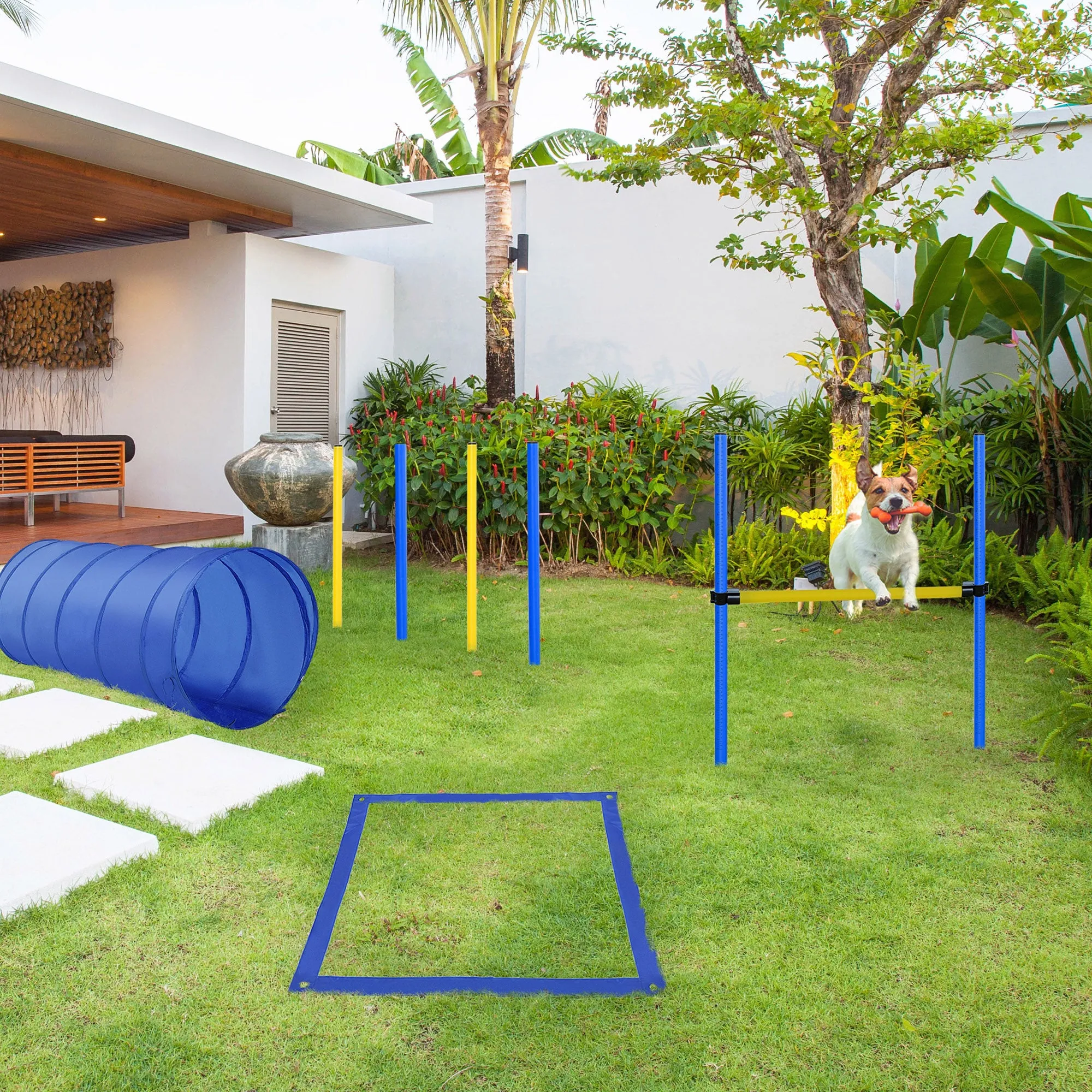 PawHut Pet Agility Training Equipment Dog Play Run Jump (Poles   Hurdle   Tunnel