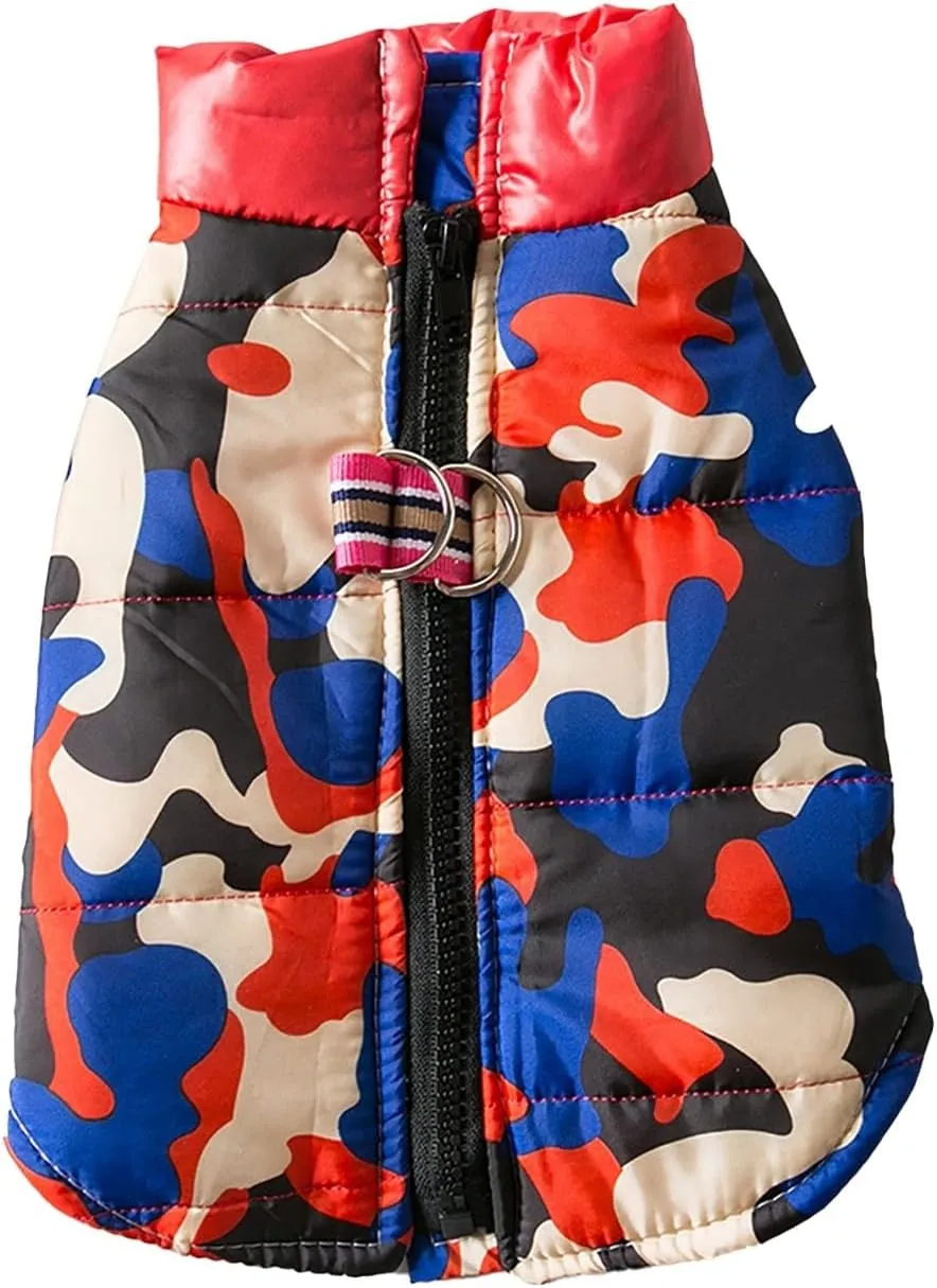 Pet Dogs Costume Jacket Winter Dog Coat Warm Fleece Lined Pet Jumpsuit with D-Ring and Fuzzy Collar Elastic Padded Puppy Snow Clothes