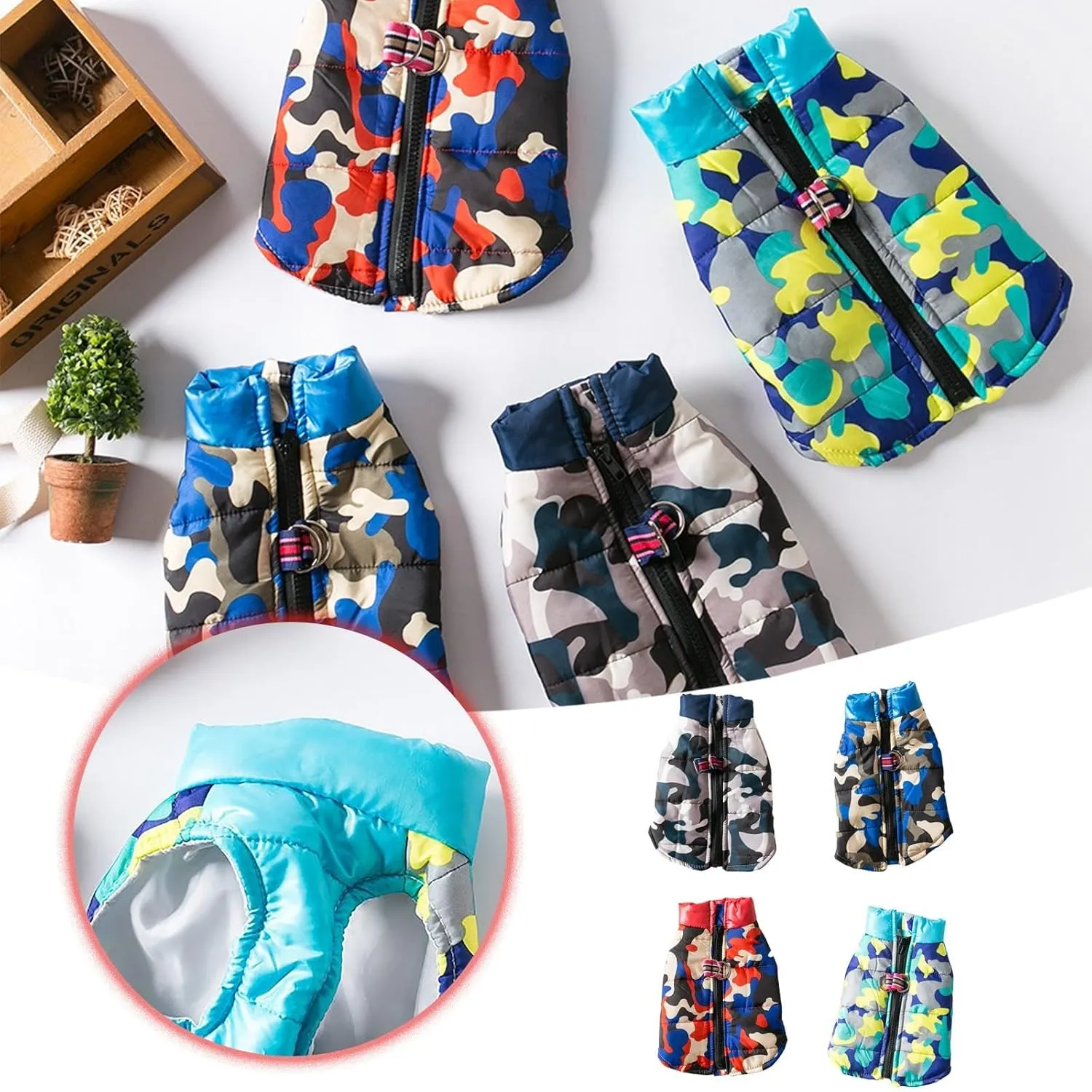 Pet Dogs Costume Jacket Winter Dog Coat Warm Fleece Lined Pet Jumpsuit with D-Ring and Fuzzy Collar Elastic Padded Puppy Snow Clothes